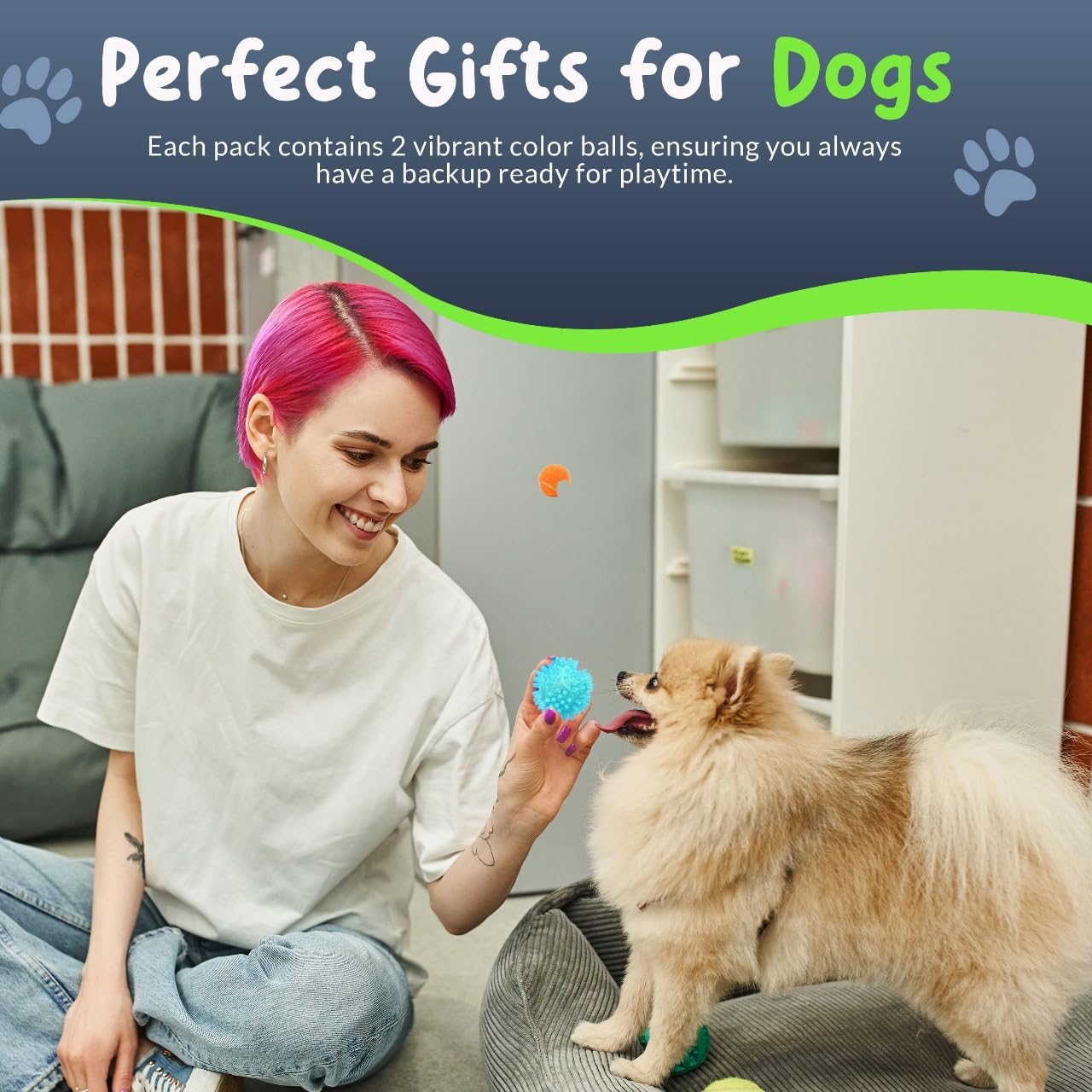 Petite Paws spiky ball with textured surface aids chewing.