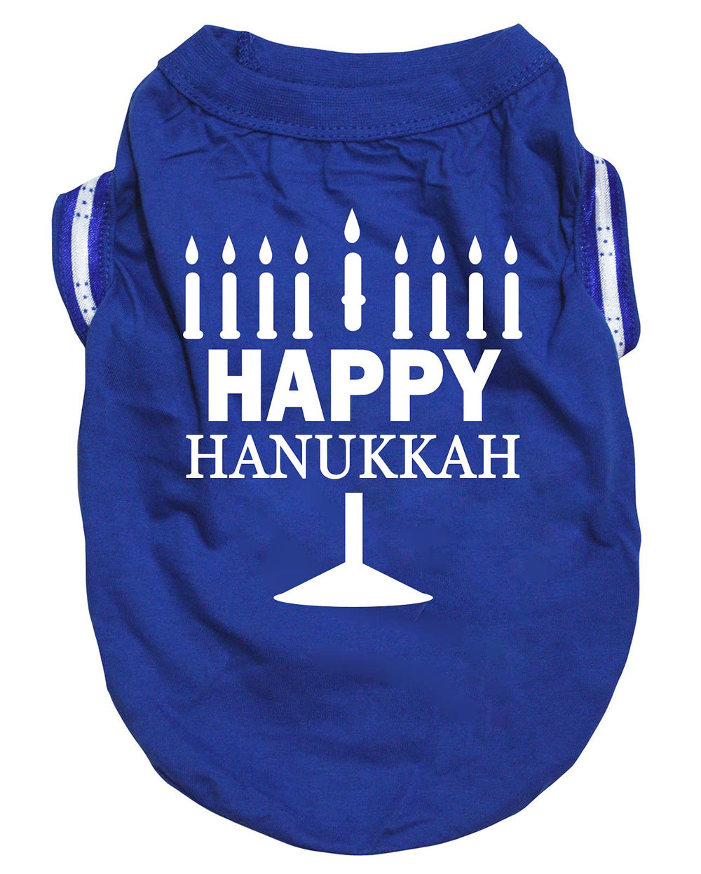 Petitebella Happy Hanukkah Candelabra Puppy Shirt in blue for festive outings and cozy wear.