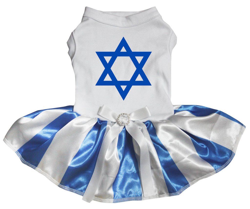 Petitebella Hexagram Star Puppy Dress in white stripes for large dogs, breathable comfort