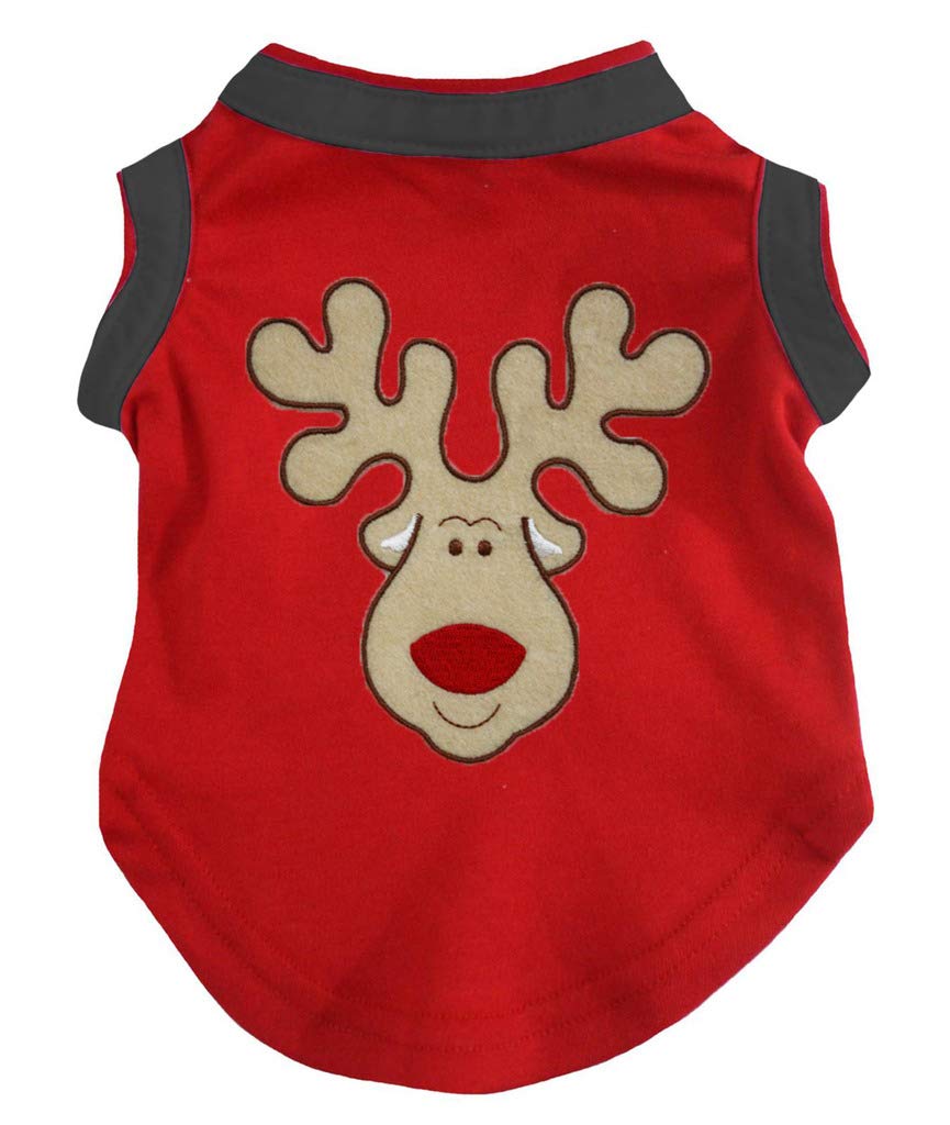 Petitebella Reindeer Face Puppy Dog Shirt in red-black, soft cotton for cozy all-day wear
