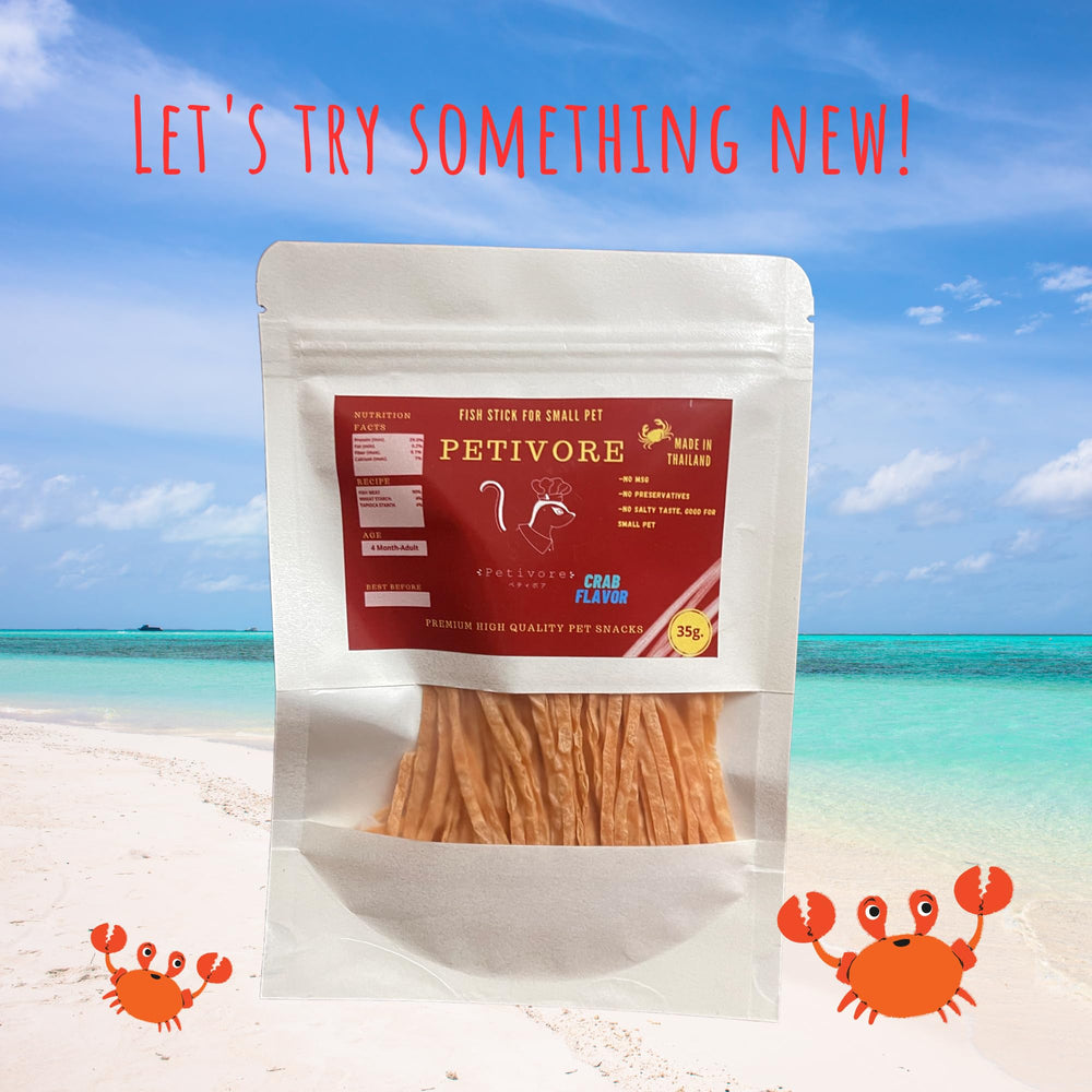 PETIVORE crab flavor storage care — store well for 8–12 months
