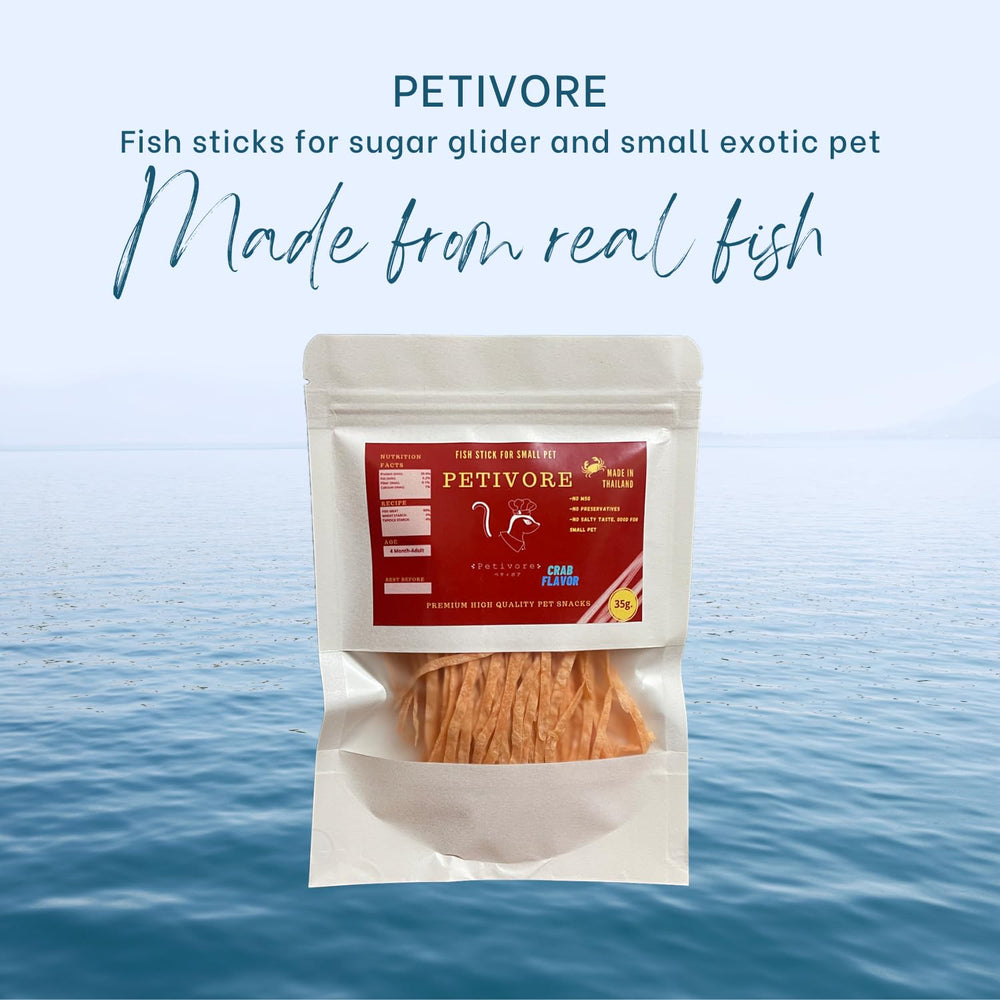 PETIVORE crab flavor sugar-glider — crunchy real fish treat