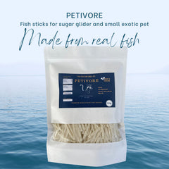 PETIVORE fish stick close-up shows real fish texture and appealing chew for enrichment.