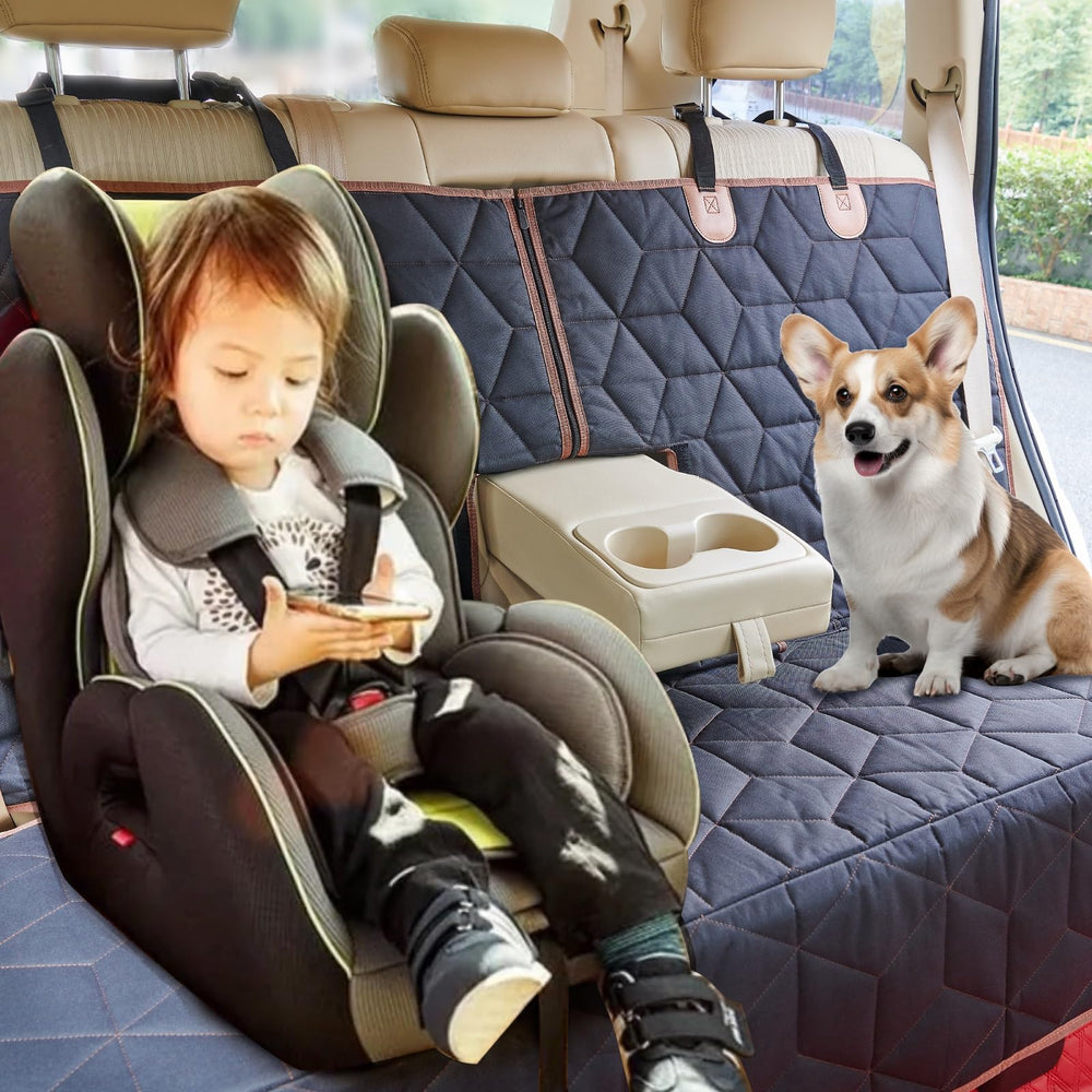 Petiza dog seat cover flips console access while keeping the armrest reachable.