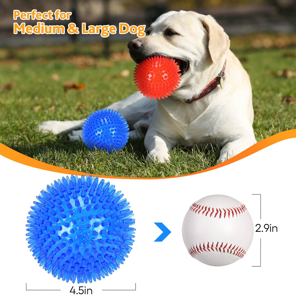 Petizer 4-5 inch dog spiky ball closeup with textured surface for chewing.