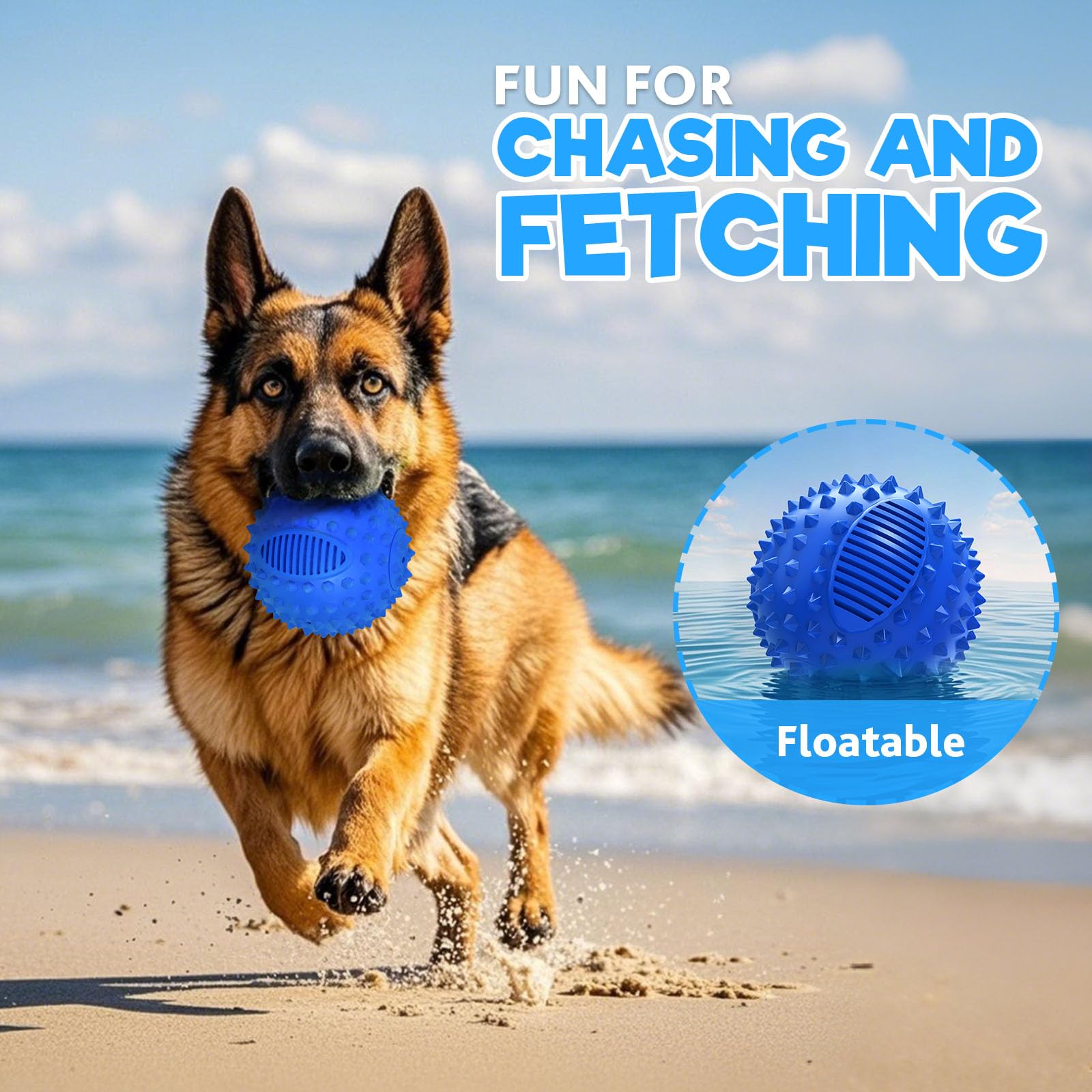 Petizer squeaky ball in action during fetch demonstrates durable rubber for aggressive chewers.