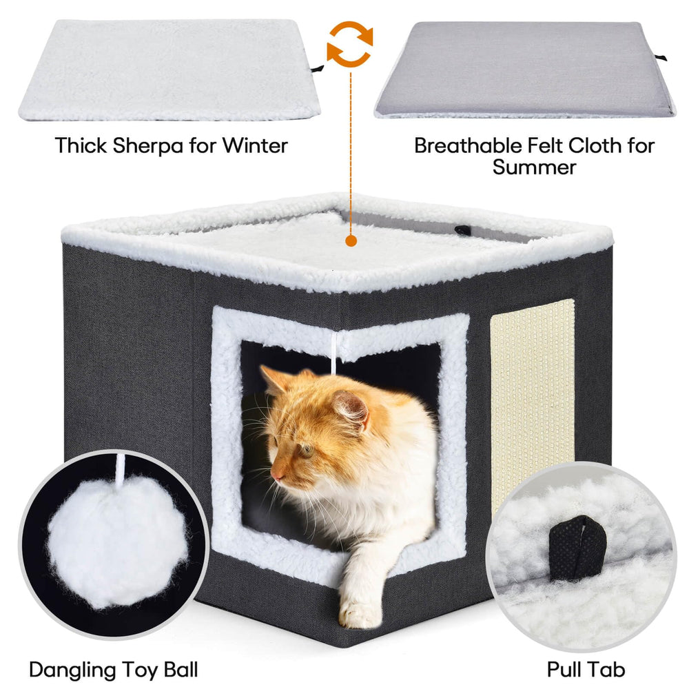 Petizer cat bed hanging plush ball adds playful entertainment.