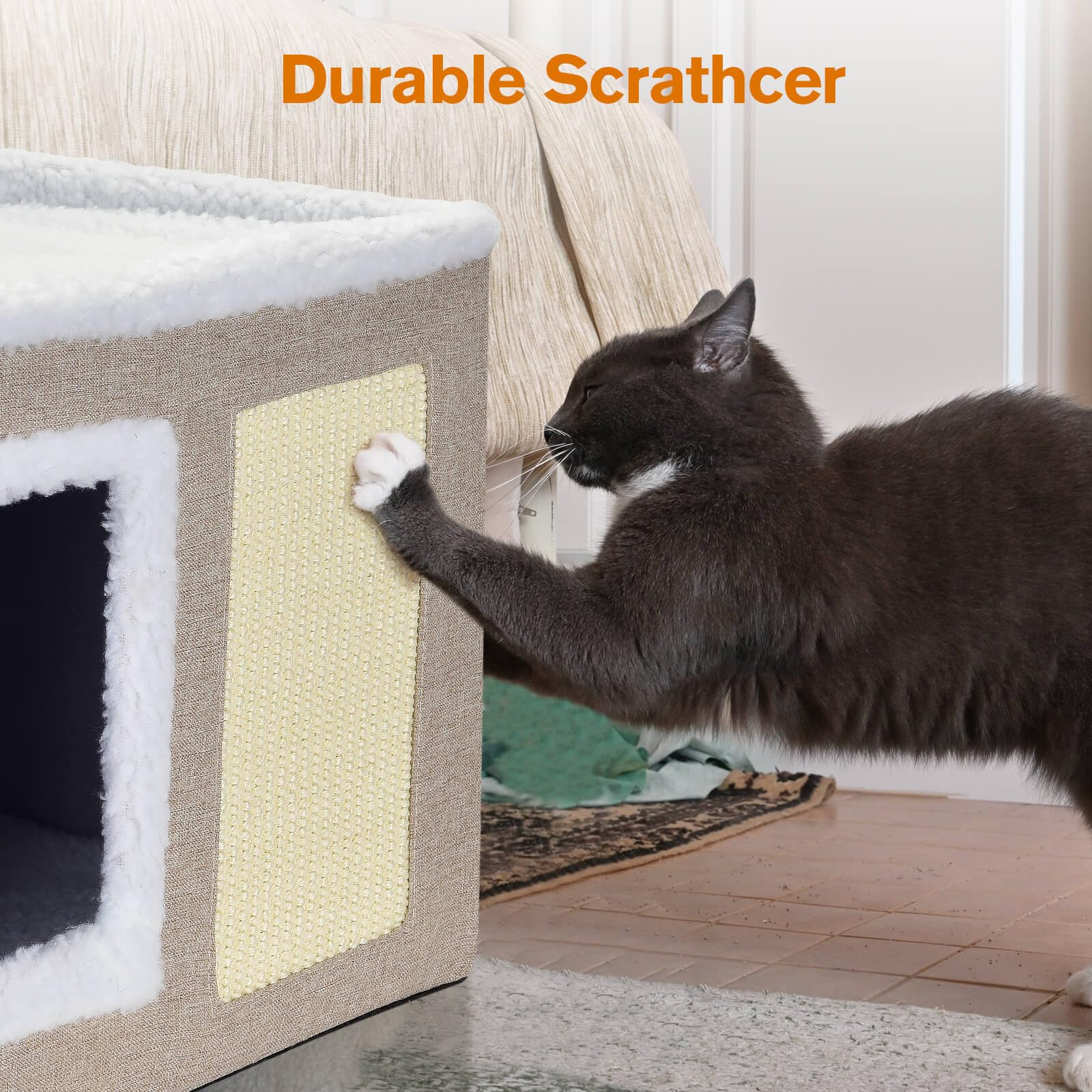Petizer cat house scratch pad enables natural scratching and play.