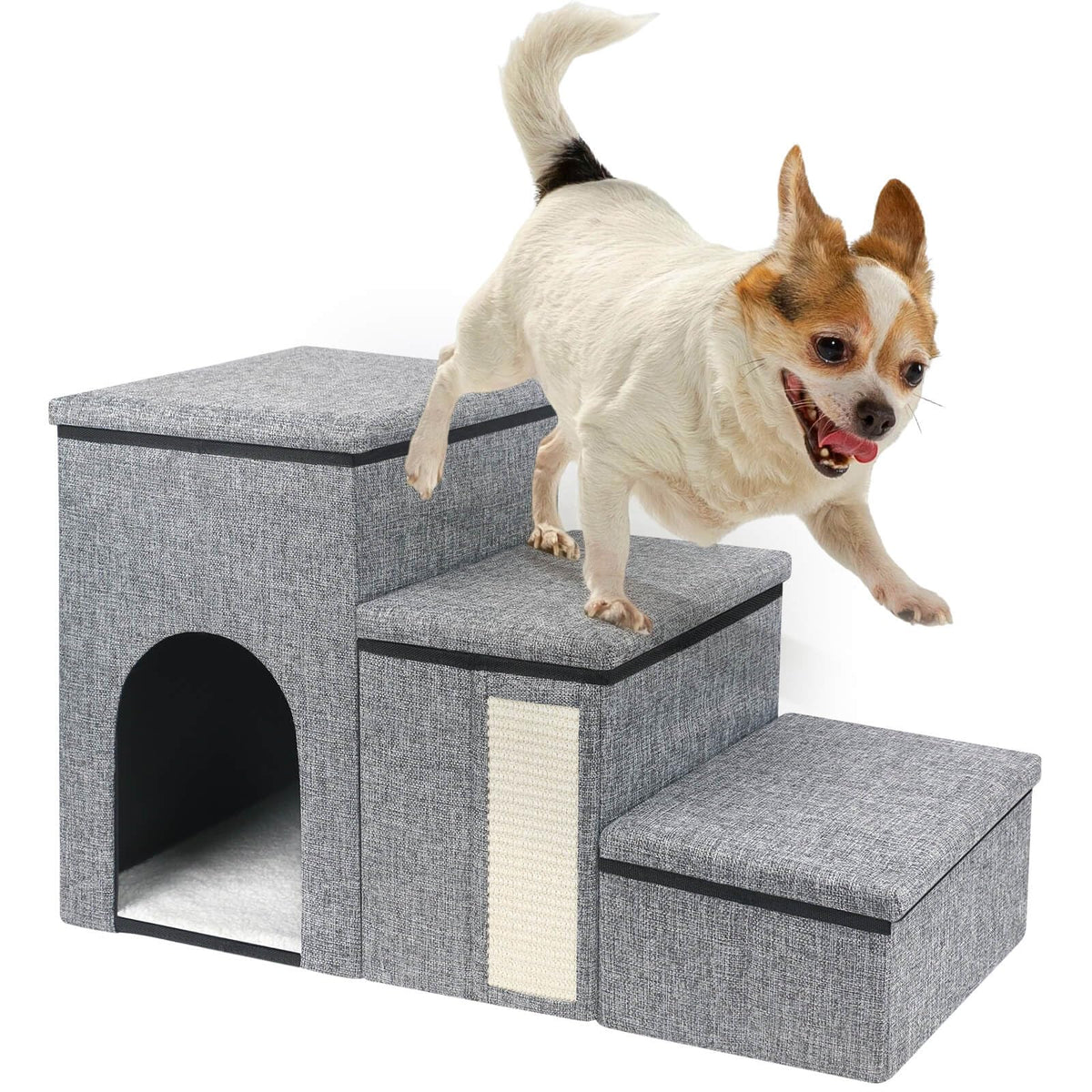 Petizer dog stairs with storage box showing integrated toy storage for easy organization