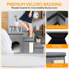 Petizer three-step dog stairs 17 inches tall placed on a couch for access