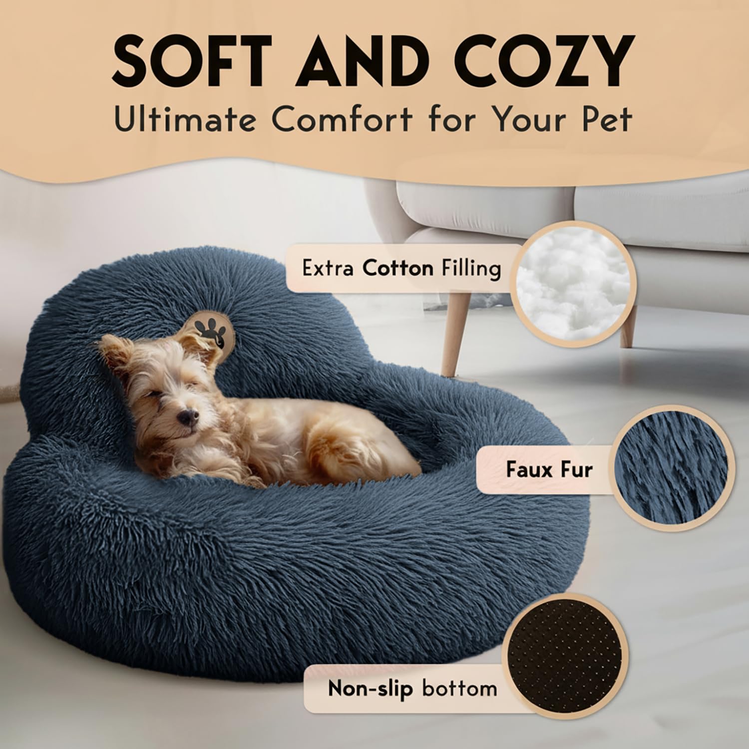 PET JETT anti-slip-bottom-dots-dog-bed stays steady on slick floors.
