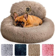 PET JETT calming dog bed 23in donut closeup showcasing plush fur for cozy curling.