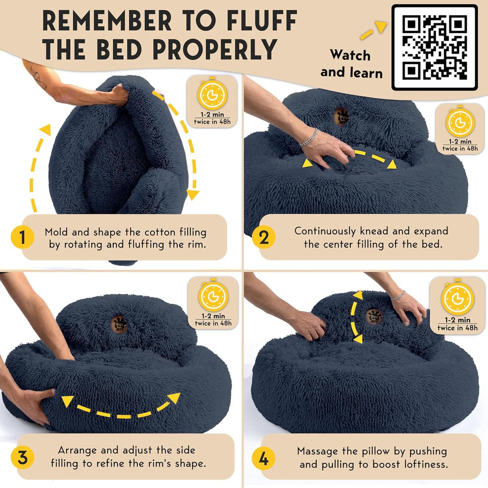 PetJett calming dog bed size guide showing fit up to 45 pounds