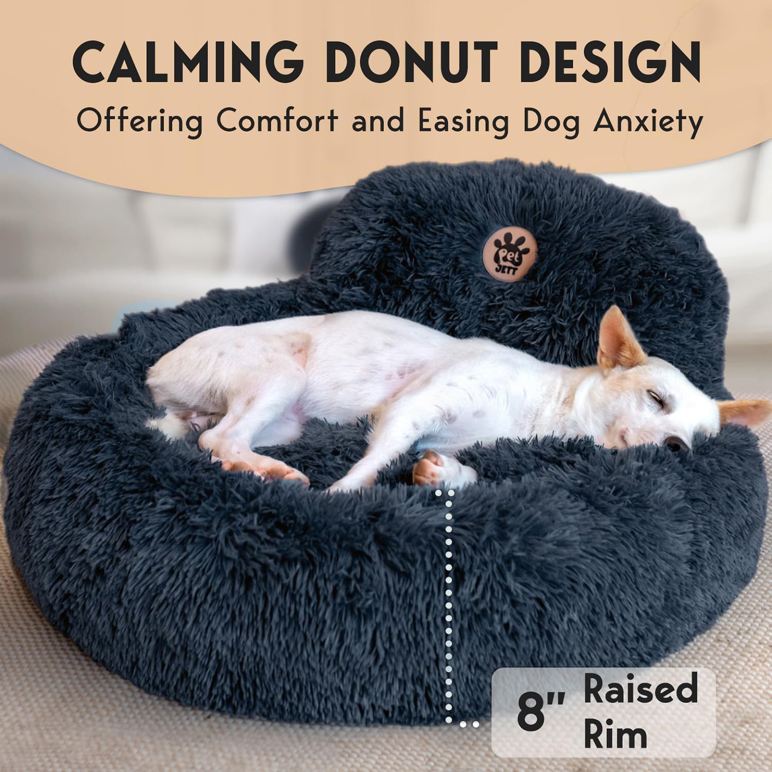 PetJett calming dog bed with ultra-soft plush fabric for lounging