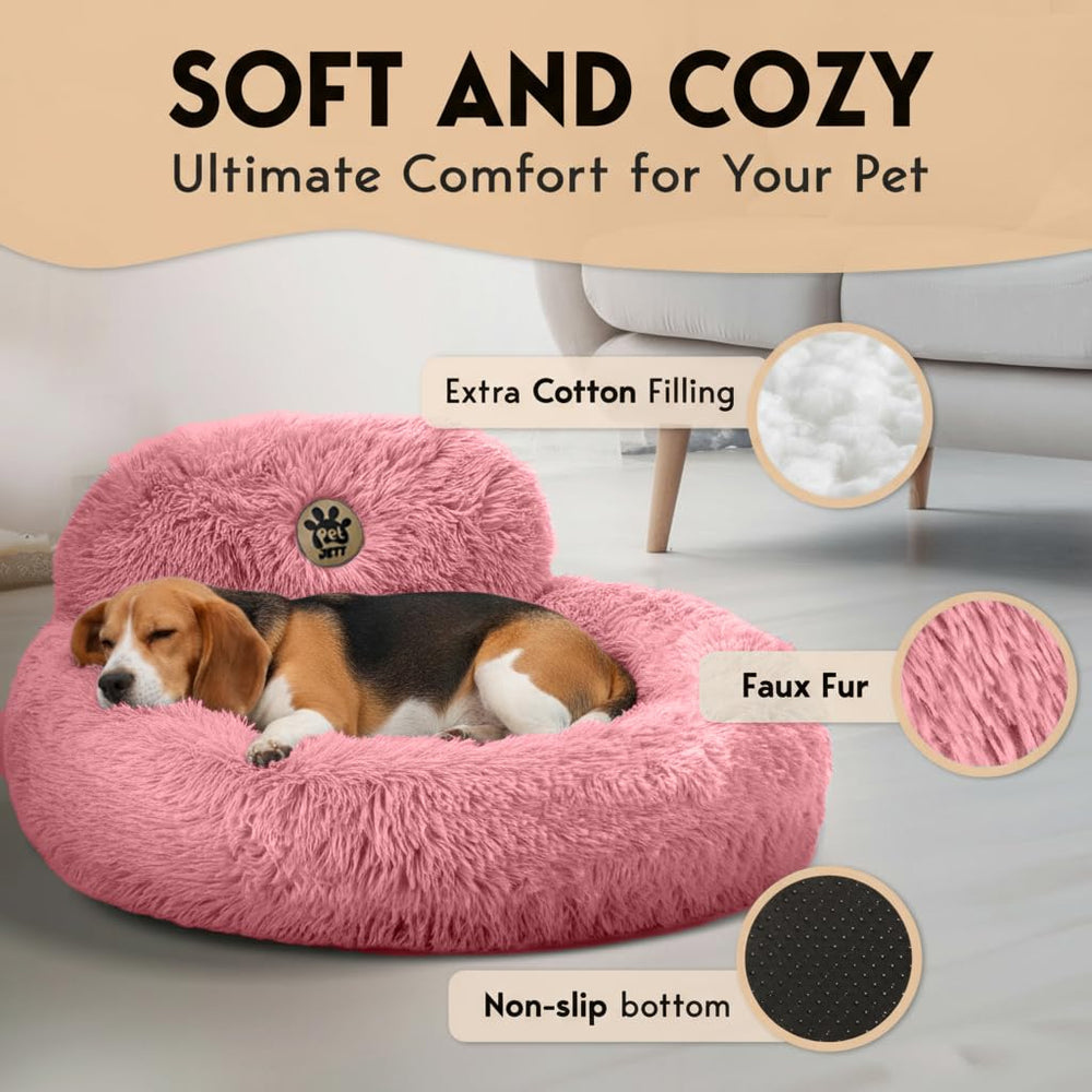 PetJett Calming Donut Bed closeup—luxury faux fur texture for warm rest
