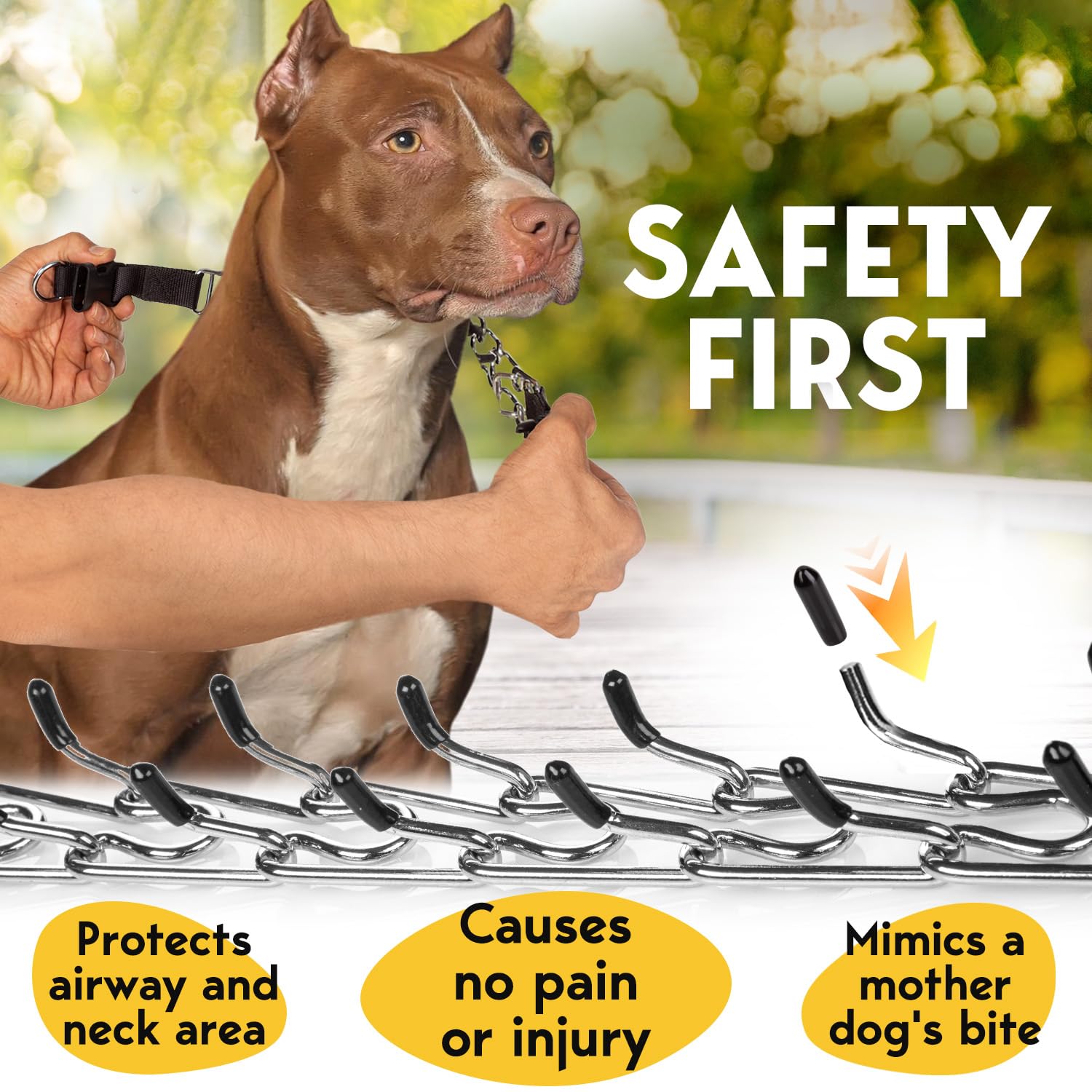PetJett prong collar adjustment links show easy sizing for a snug fit.