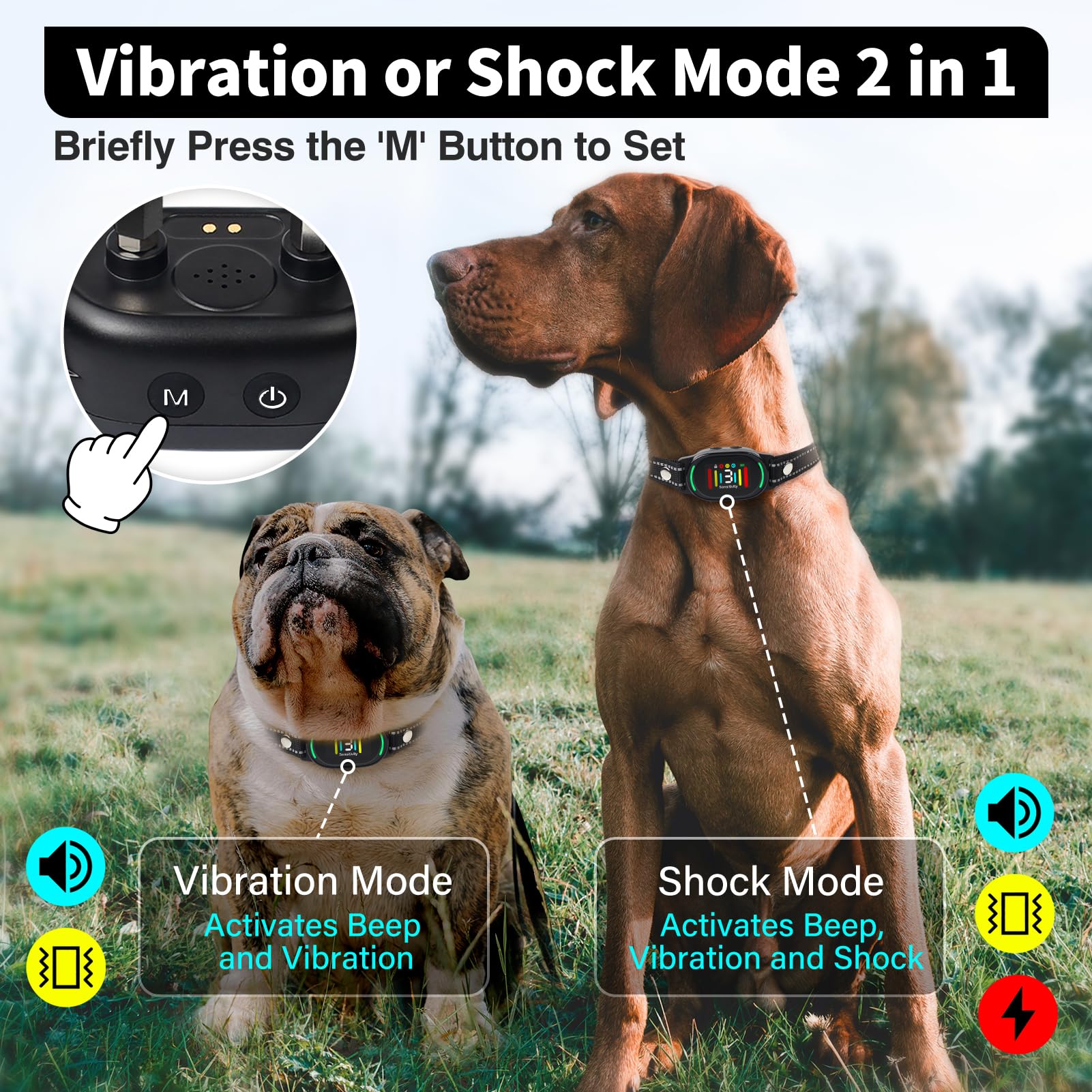 PetJoy Smart Bark Collar close-up on sensitivity dial for tailored training levels.