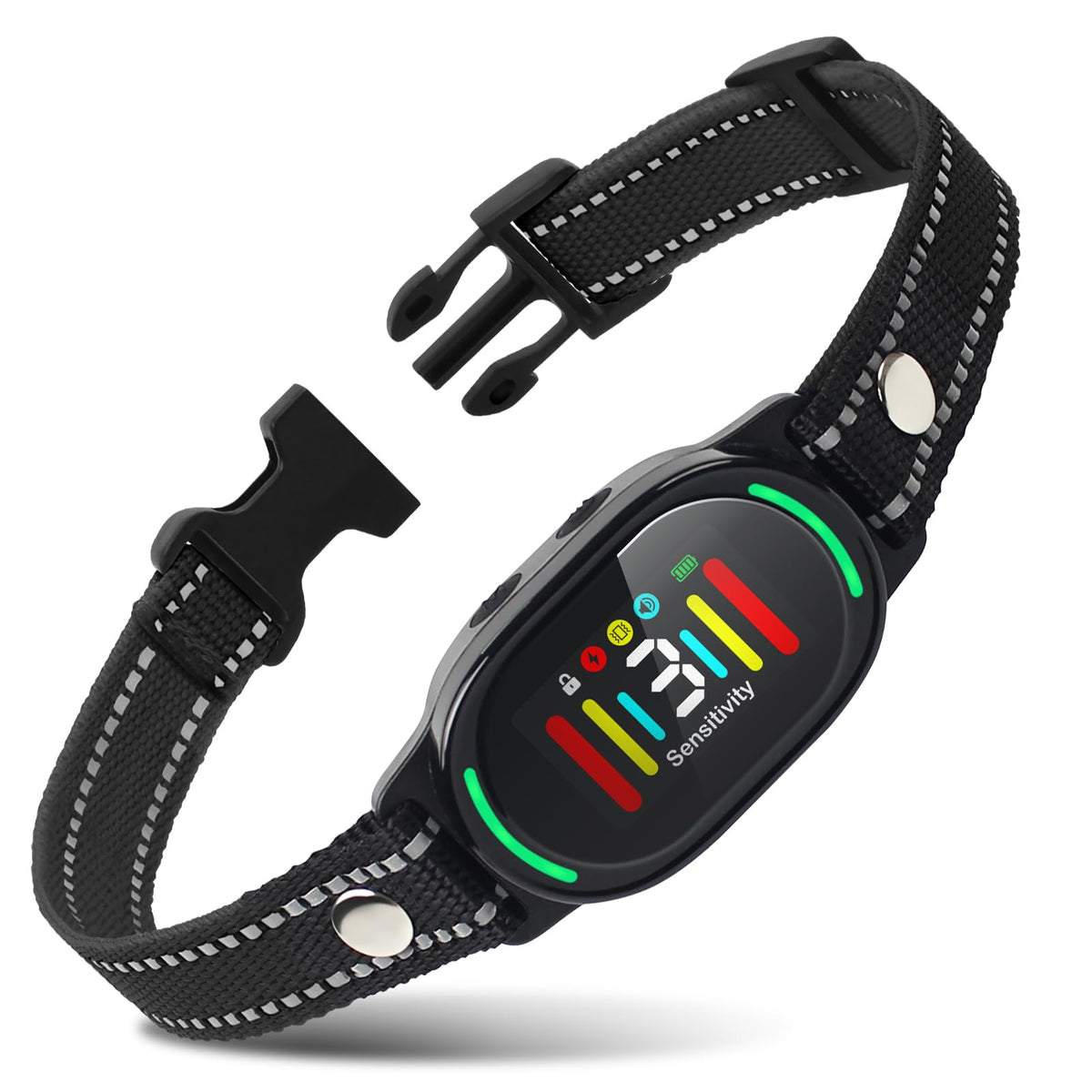 PetJoy Smart Bark Collar front view with adjustable strap for a comfortable fit.