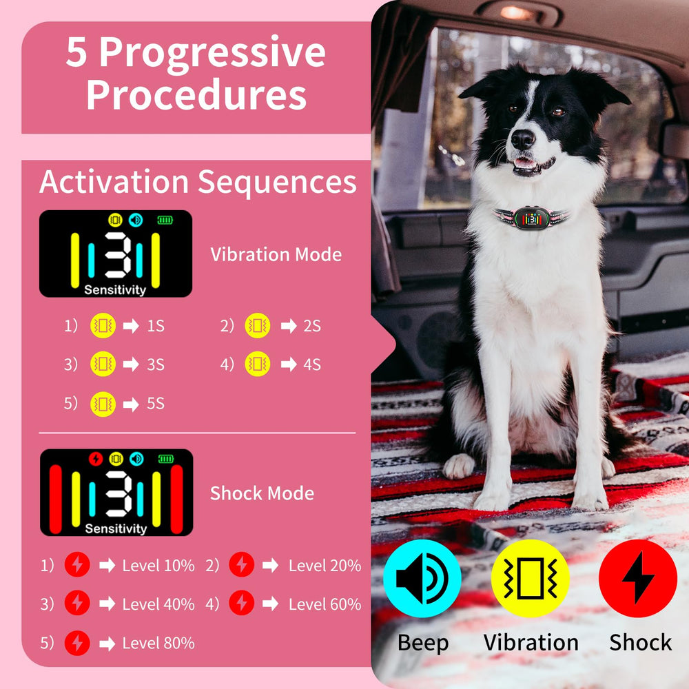PetJoy smart bark collar shock mode illustrates stronger correction for tougher barking
