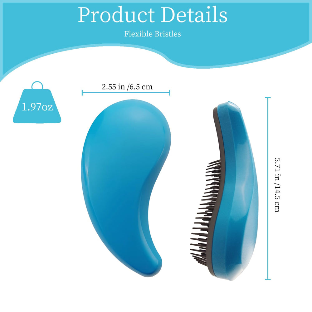 PetJoyHaven comma-shaped small-dog-brush blue bristles closeup—ultra-soft bristles protect sensitive skin.