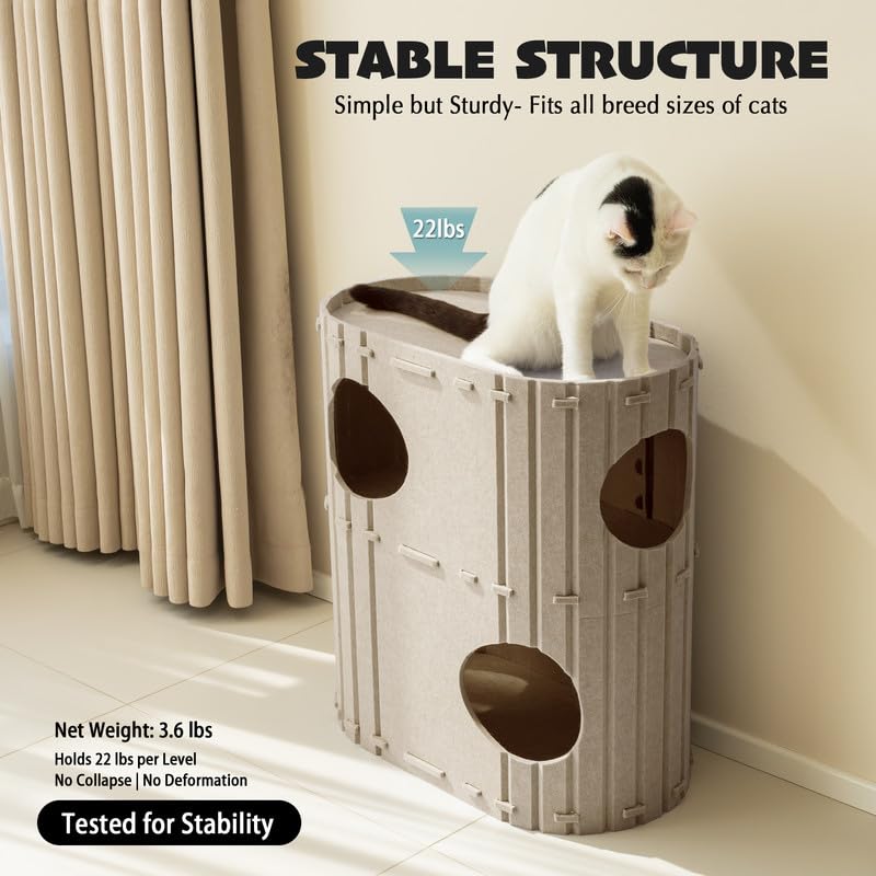 PETKARAY 2-Story Cat House felt texture emphasizes warmth and claw-safe durability.