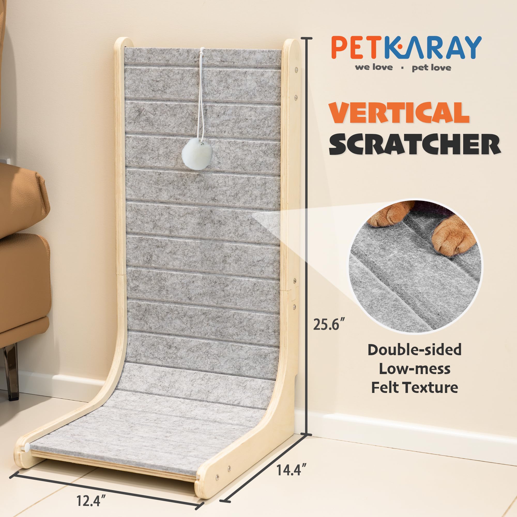 PETKARAY 2in1 scratcher floor or wall mount demonstrates versatile placement for cats