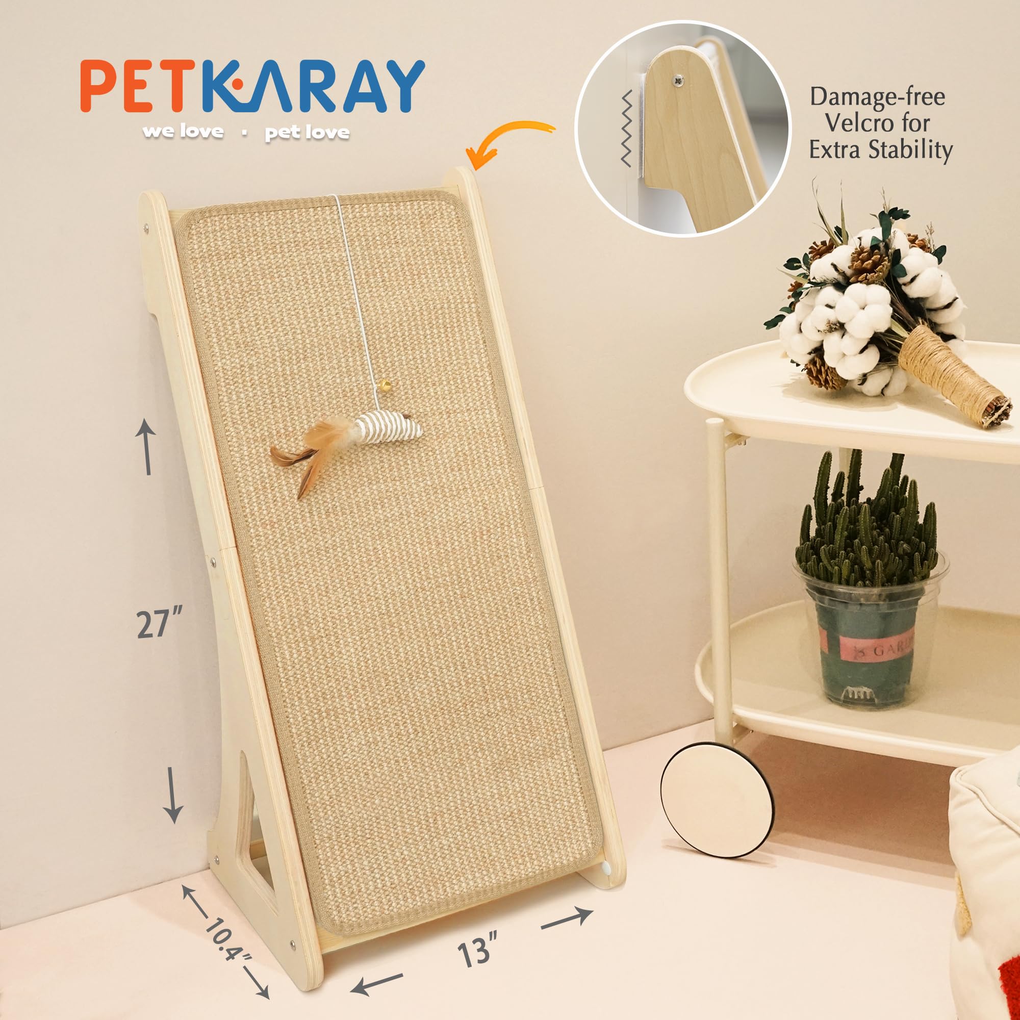 PETKARAY cat scratcher natural sisal close-up shows durable surface.