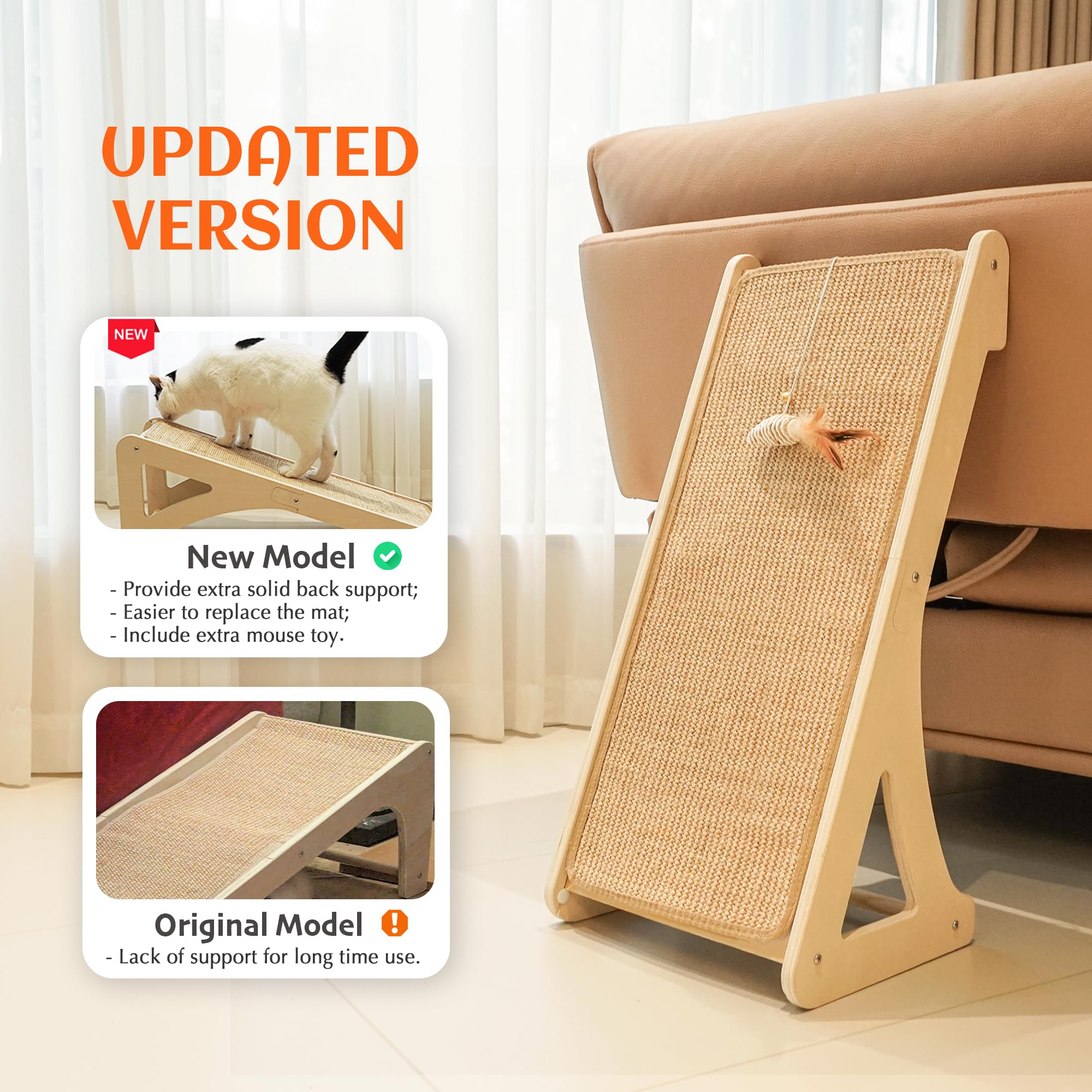 PETKARAY cat scratcher side angle highlights 20° scratching position for comfort.