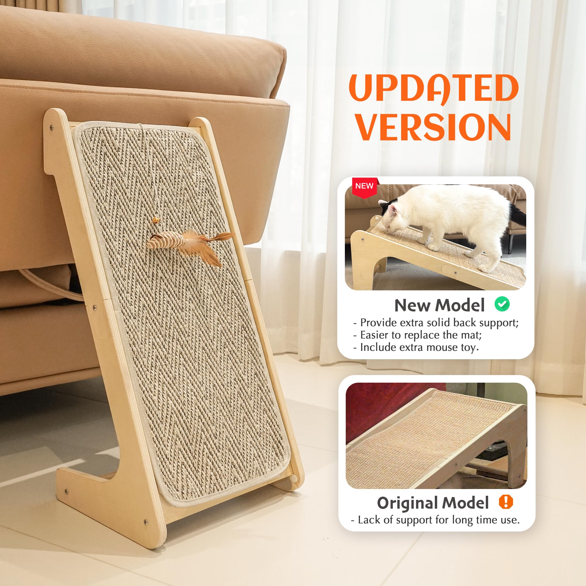 PETKARAY cat scratcher sisal ramp wall-lean showcases versatile placement for furniture protection