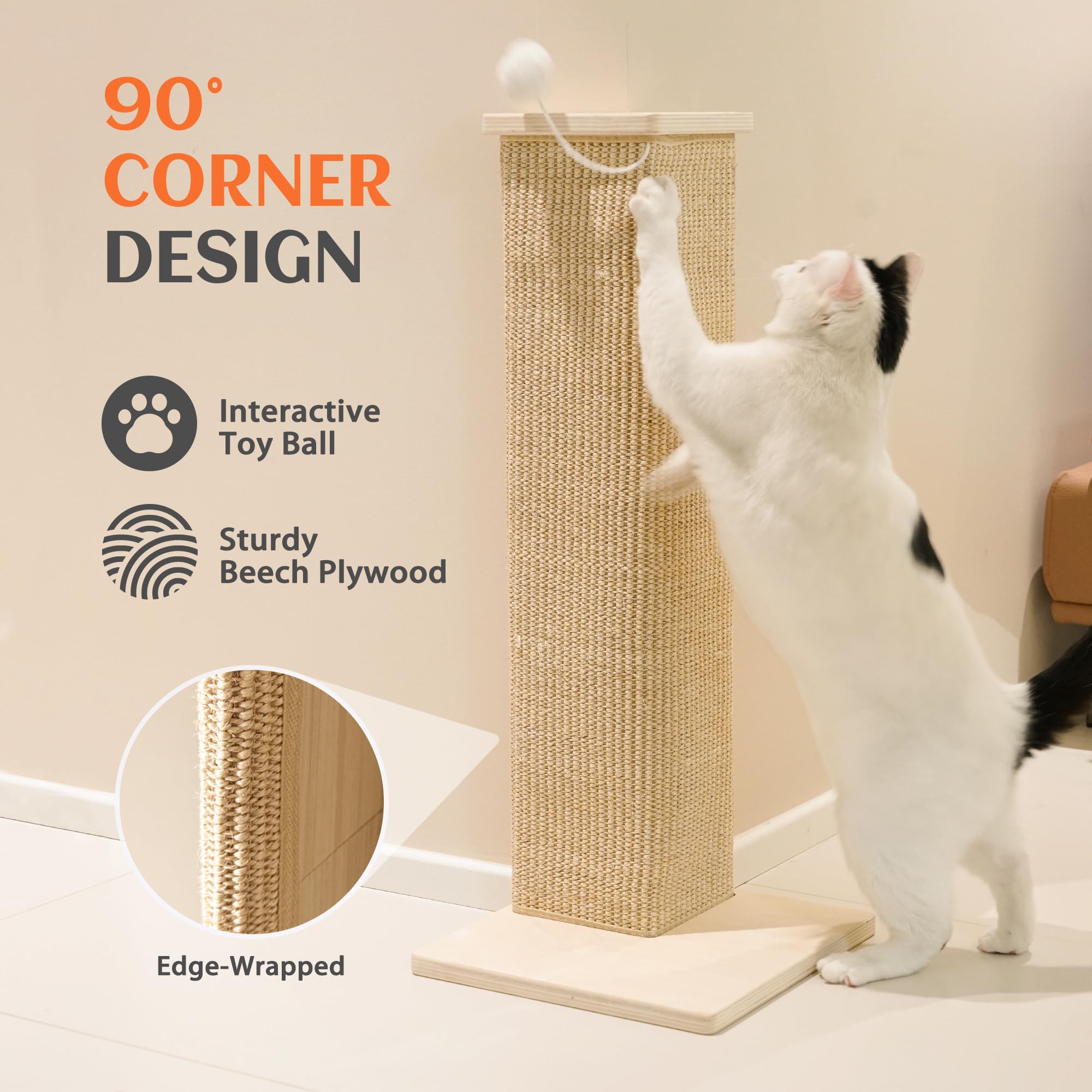 PETKARAY cat using corner scratcher beside sofa during playtime