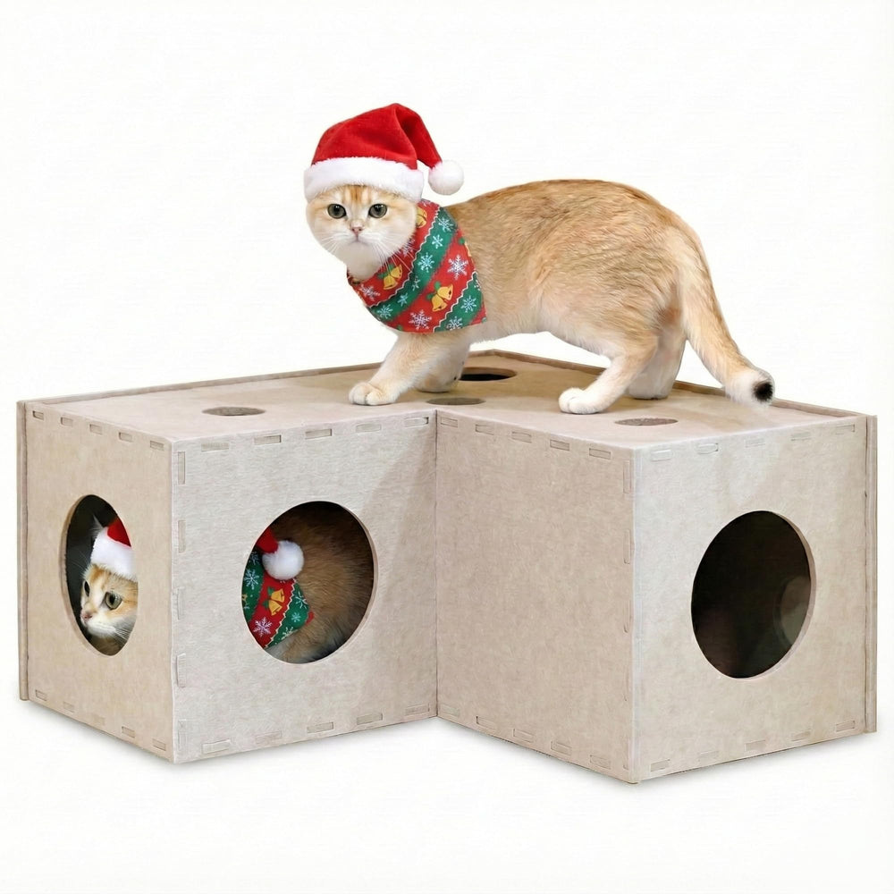 PETKARAY cat tunnel front view shows sturdy felt construction for indoor play.