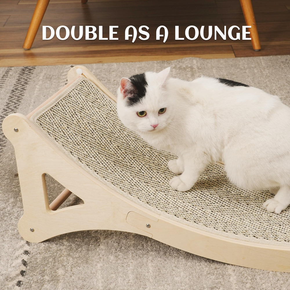 PETKARAY curved scratcher chevron-style finish blends with modern décor