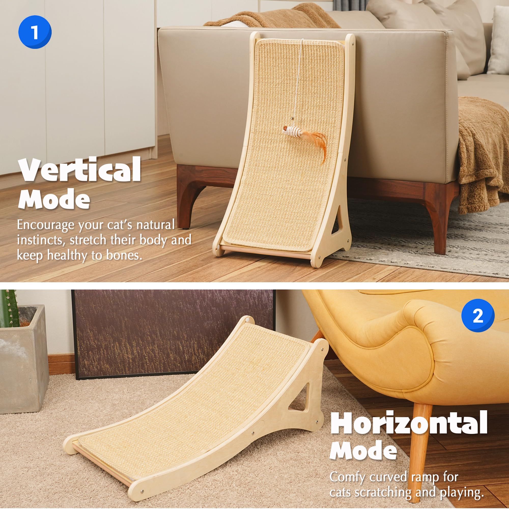 PETKARAY curved scratcher sisal mat highlights natural fibers for durable, satisfying scratching.