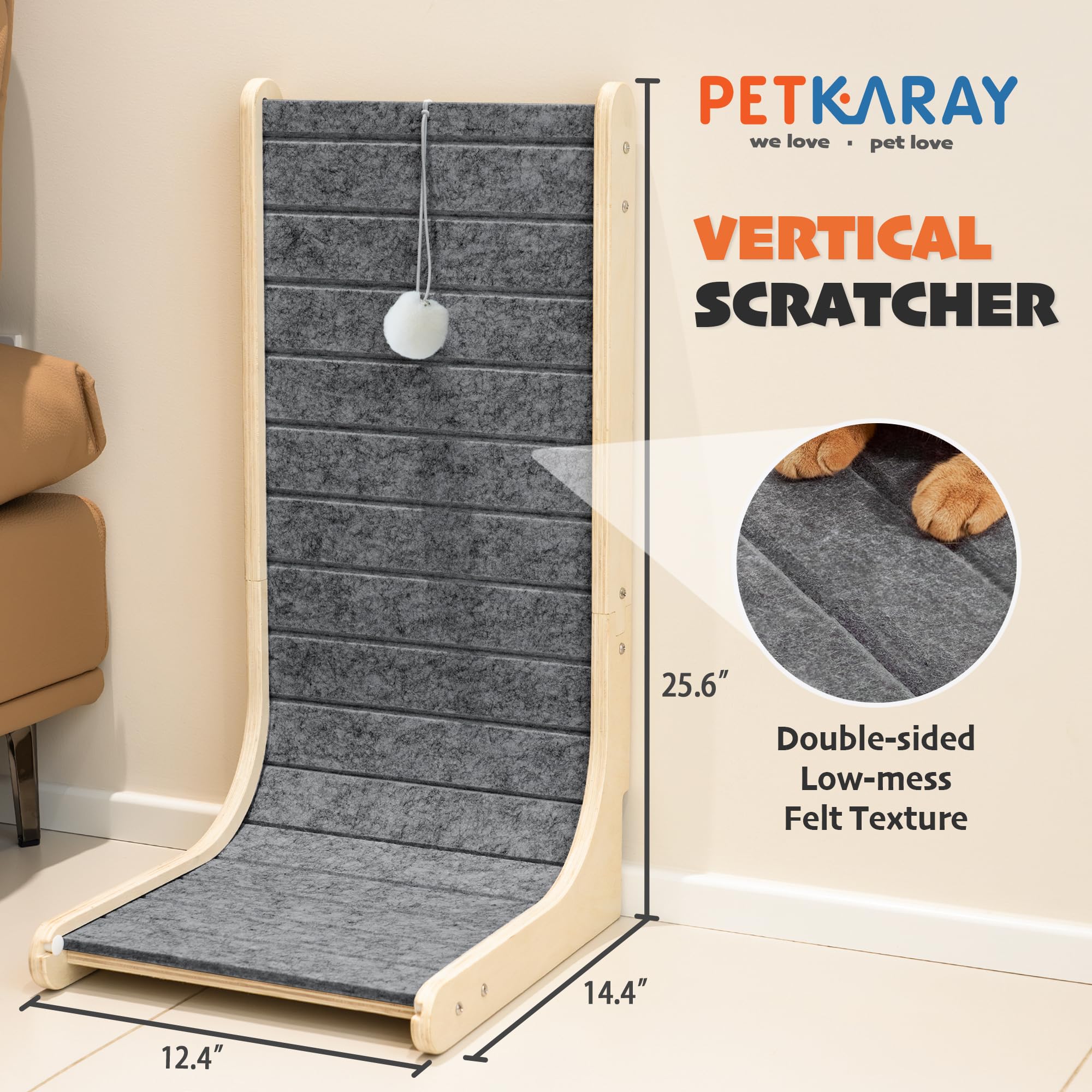 PETKARAY felt cat scratcher floor ramp – stable floor placement for comfortable scratching