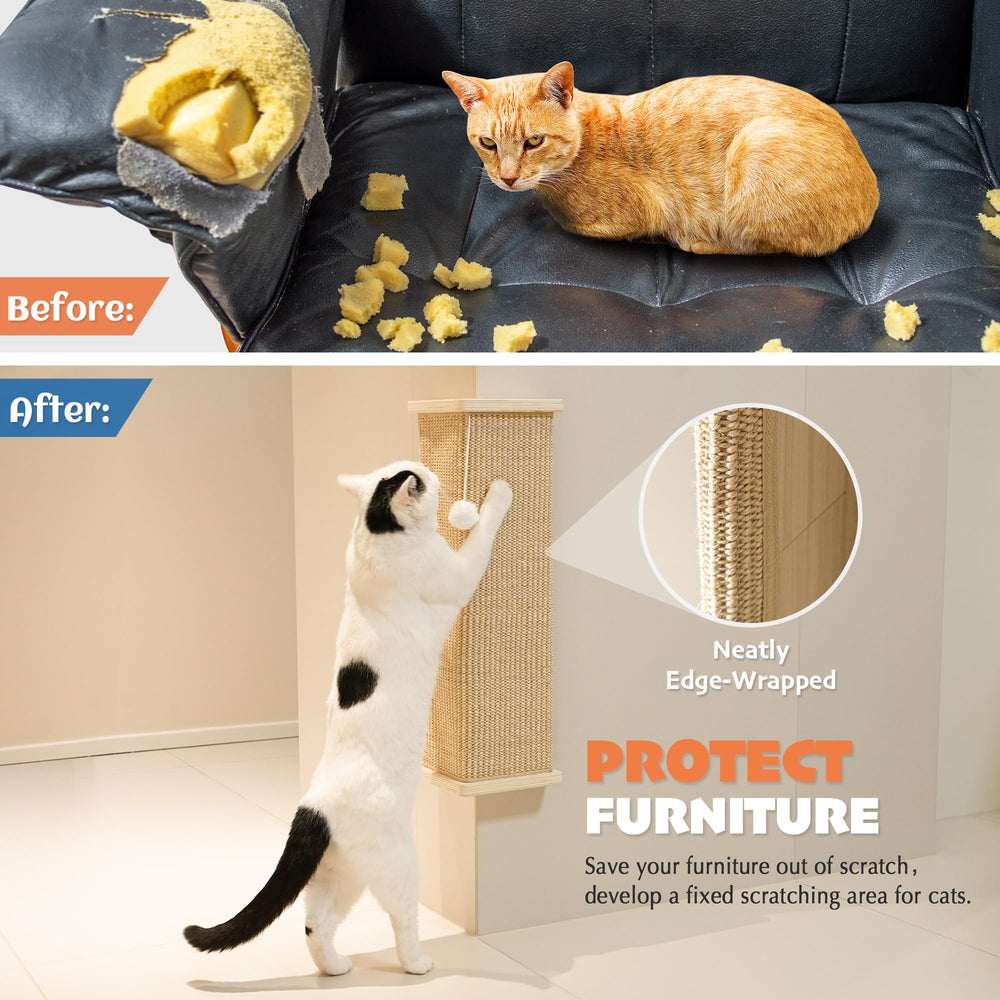 PETKARAY corner scratcher shown on indoor wall with natural sisal surface.