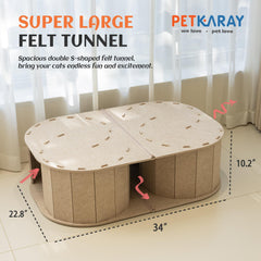 PETKARAY Large Felt Cat Tunnel doubleshape design close-up showing safe claw-friendly felt.