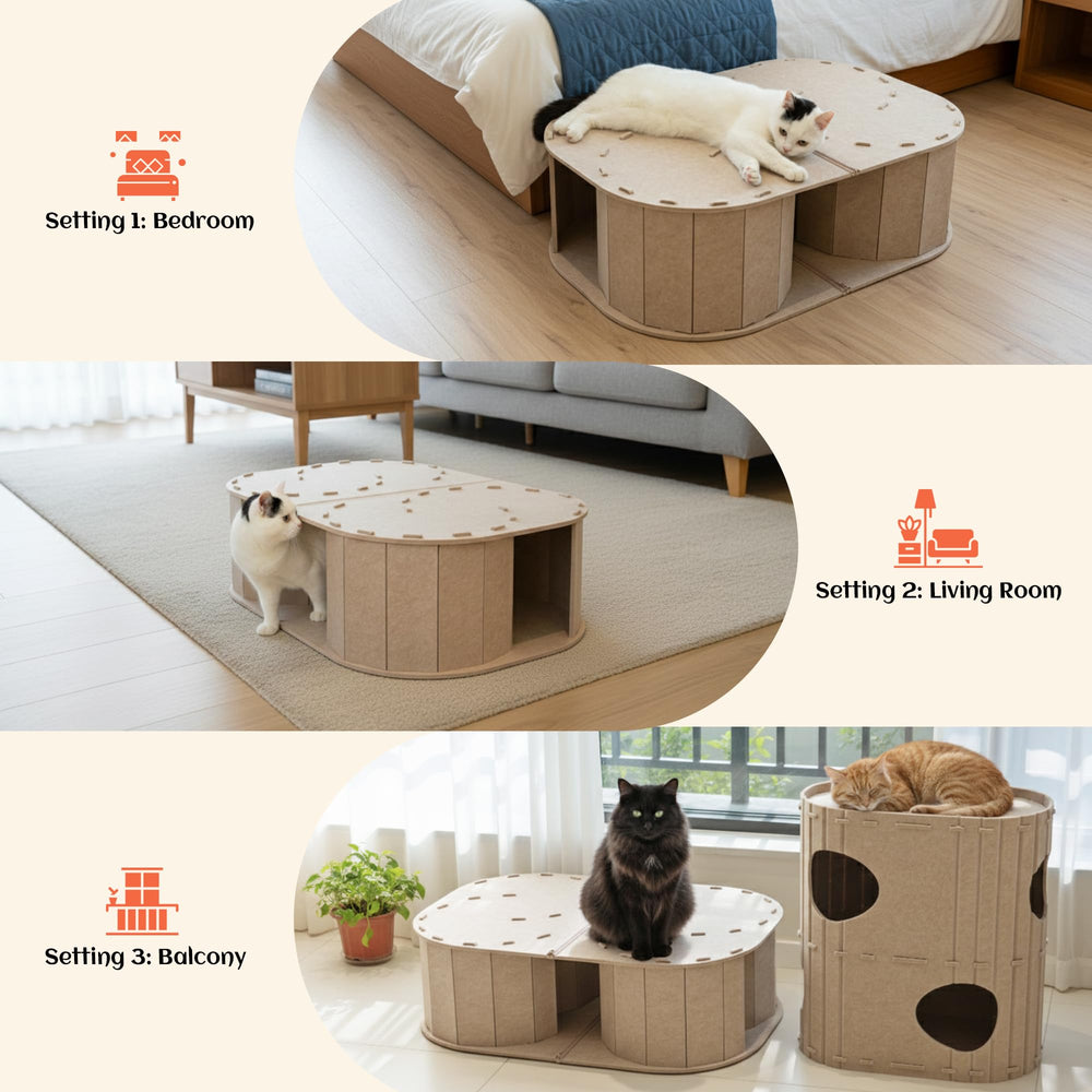 PETKARAY Large Felt Cat Tunnel easy-clean setup ideal for quick hair and dust removal.