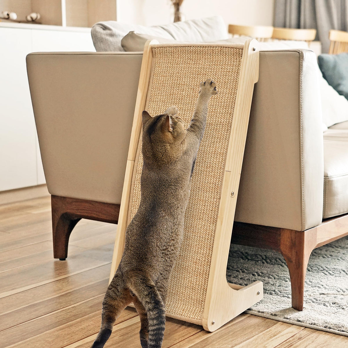 Petkaray sisal scratch ramp on floor for satisfying indoor cat scrapes.