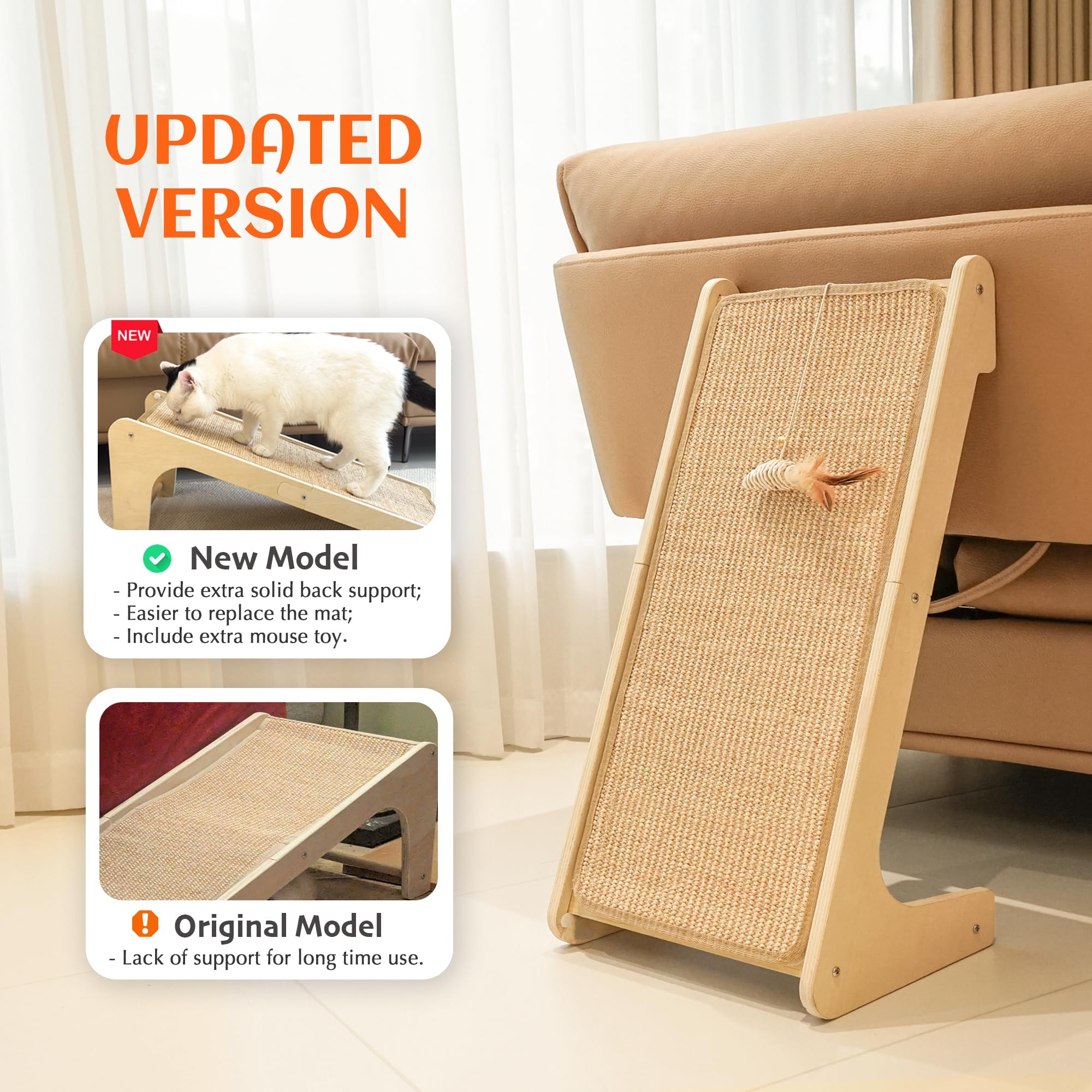 Petkaray sisal scratch ramp wall-mount provides space-saving feline outlet.