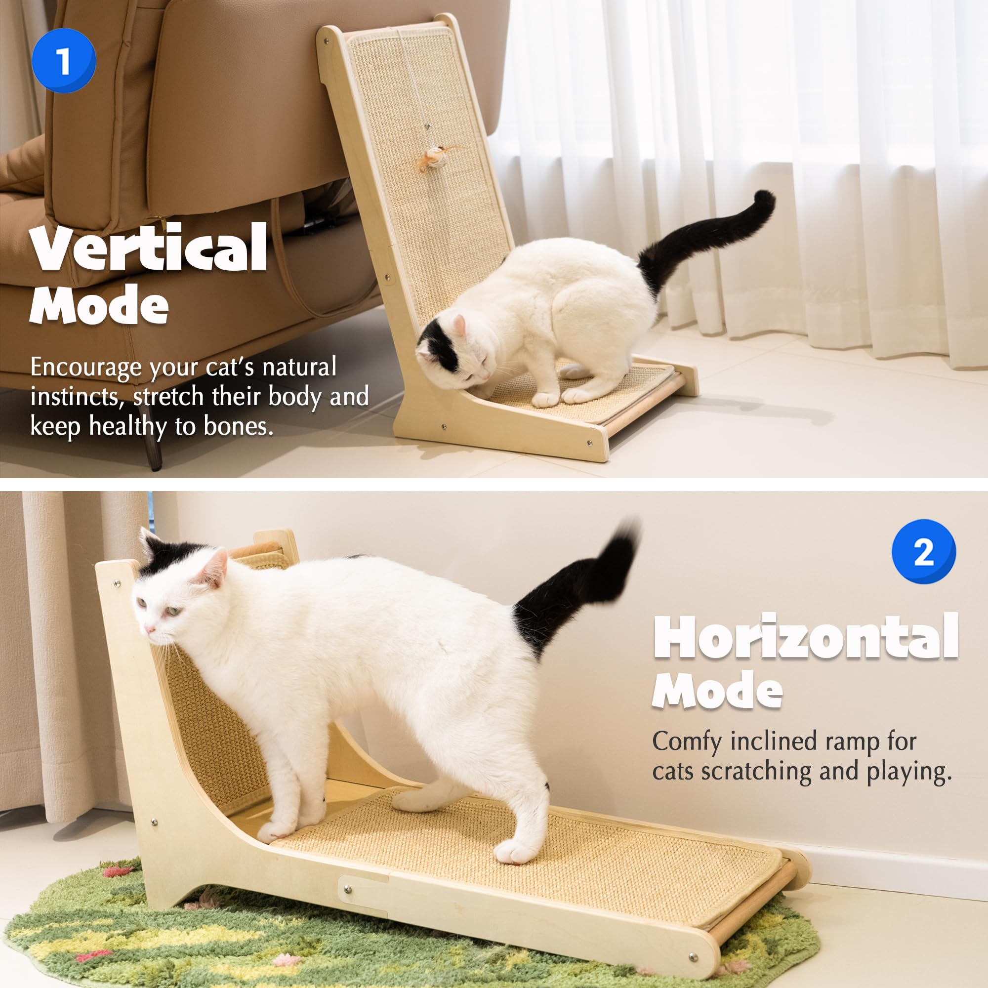 PETKARAY vertical scratching post provides a durable surface to redirect scratching.