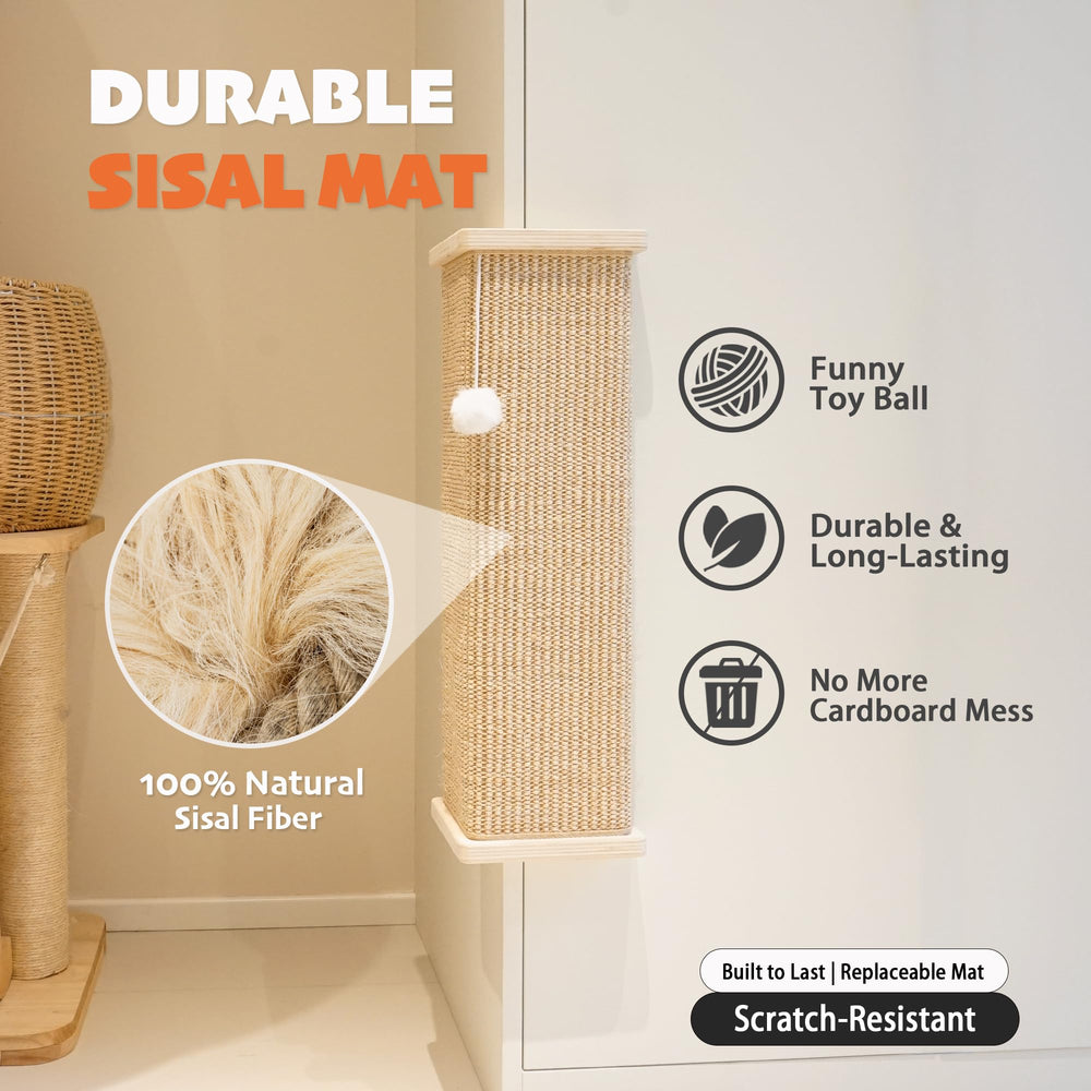 PETKARAY Sisal Corner Cat Scratcher features a furry toy ball for interactive play.