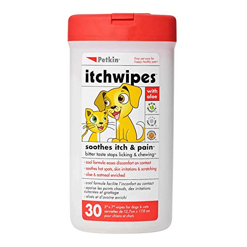 Petkin anti-itch wipes for dogs and cats provide soothing relief and stop scratching.