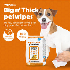 Petkin Big N' Thick Paw Wipes bundle shows 100 wipes for daily use or travel.