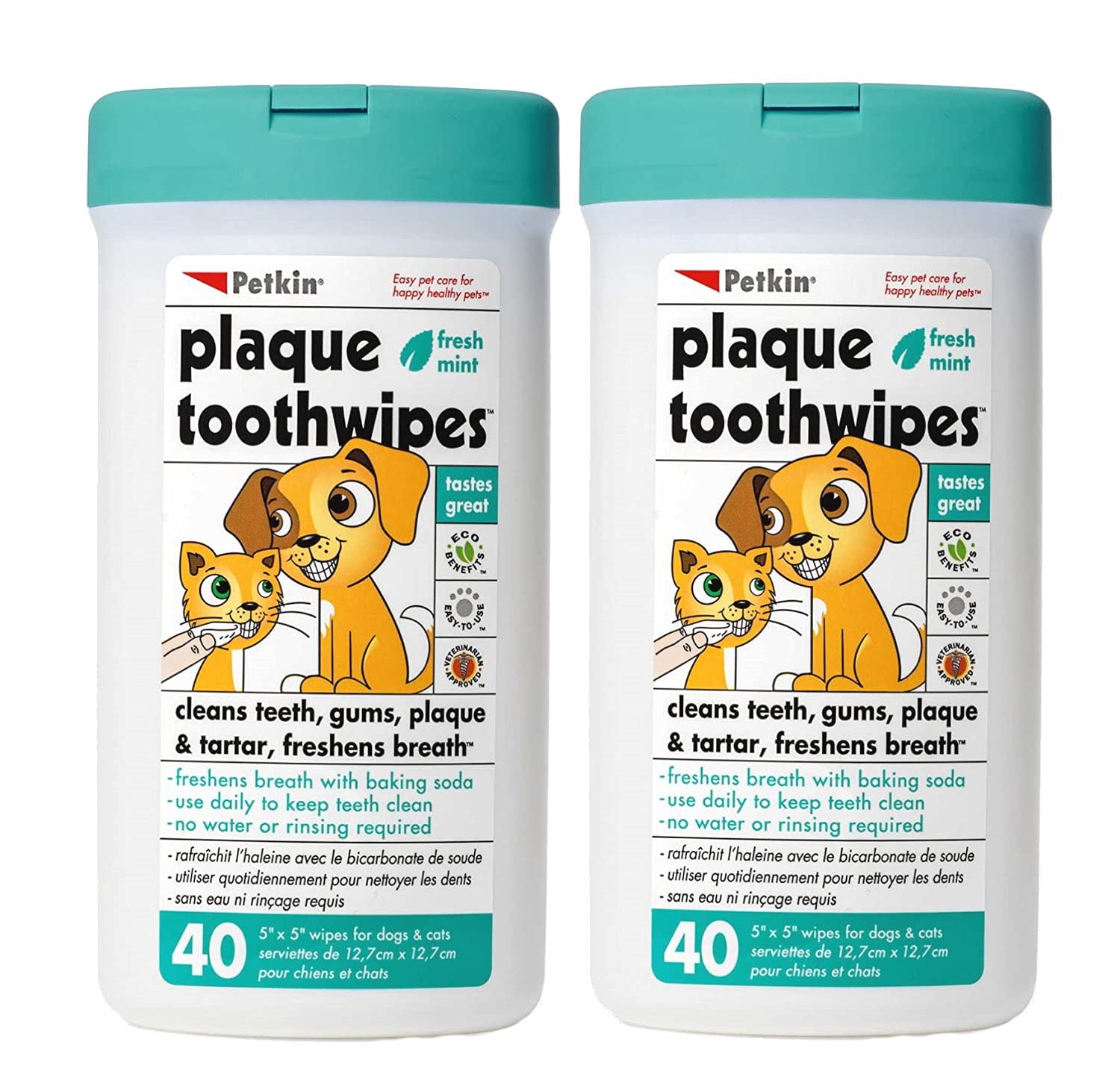 Petkin dental wipes fresh mint 2-pack box for convenient daily oral care