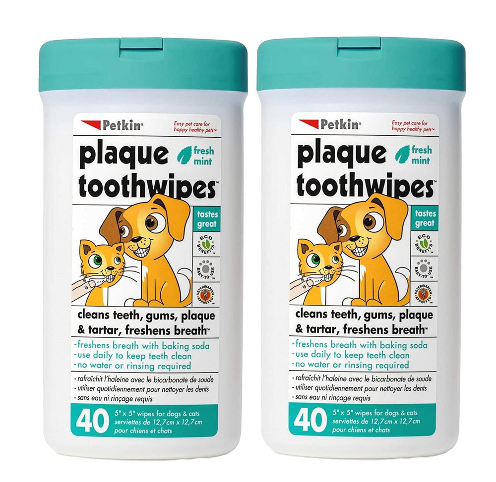 Petkin dental wipes fresh mint 2-pack box for convenient daily oral care