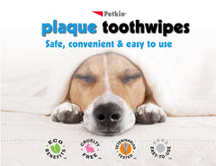 Petkin dental wipes cleaning teeth and gums in closeup