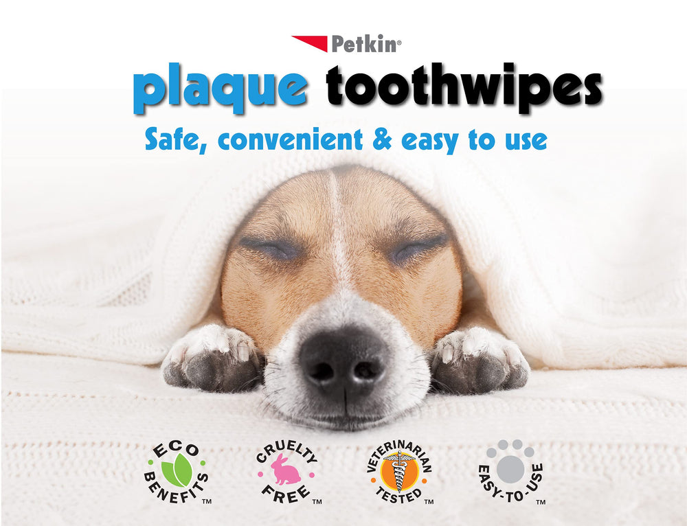 Petkin dog-cat dental wipes cleaning teeth and gums with minty freshness