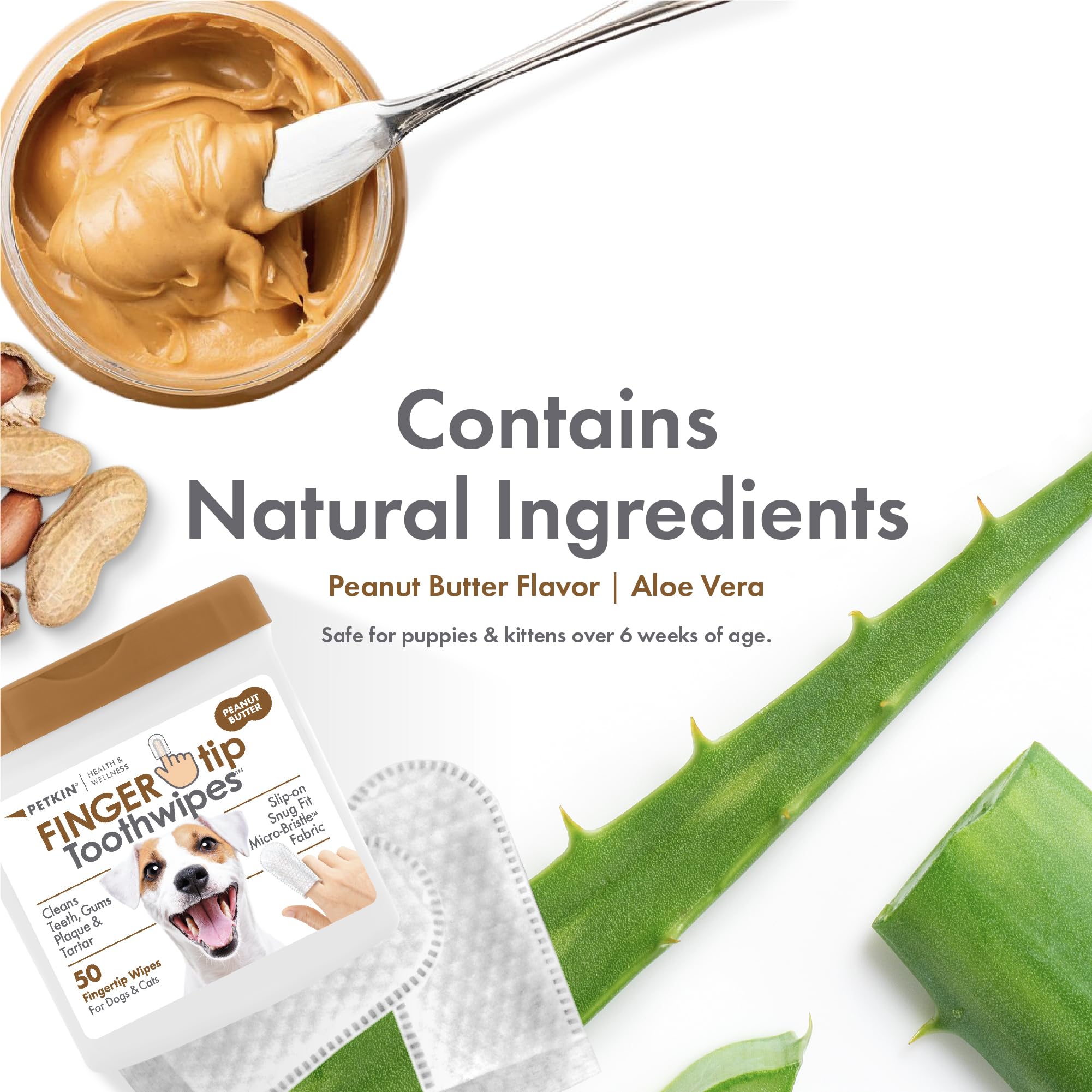 Petkin Fingertip Tooth Wipes include 50 wipes for everyday dental care.