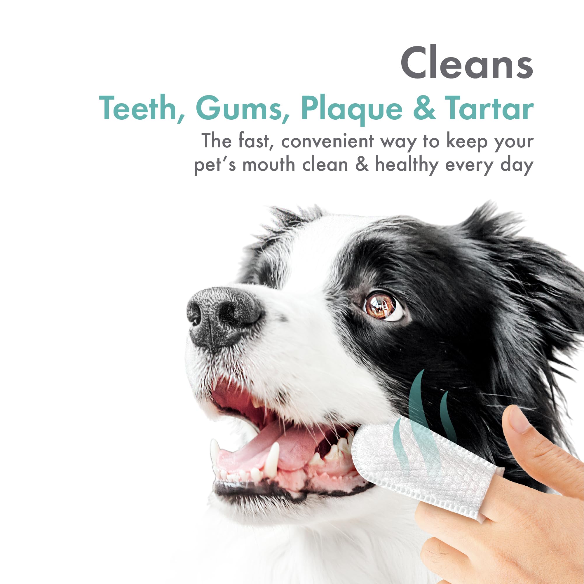 Petkin Fingertip Tooth Wipes fresh mint scent to refresh breath.