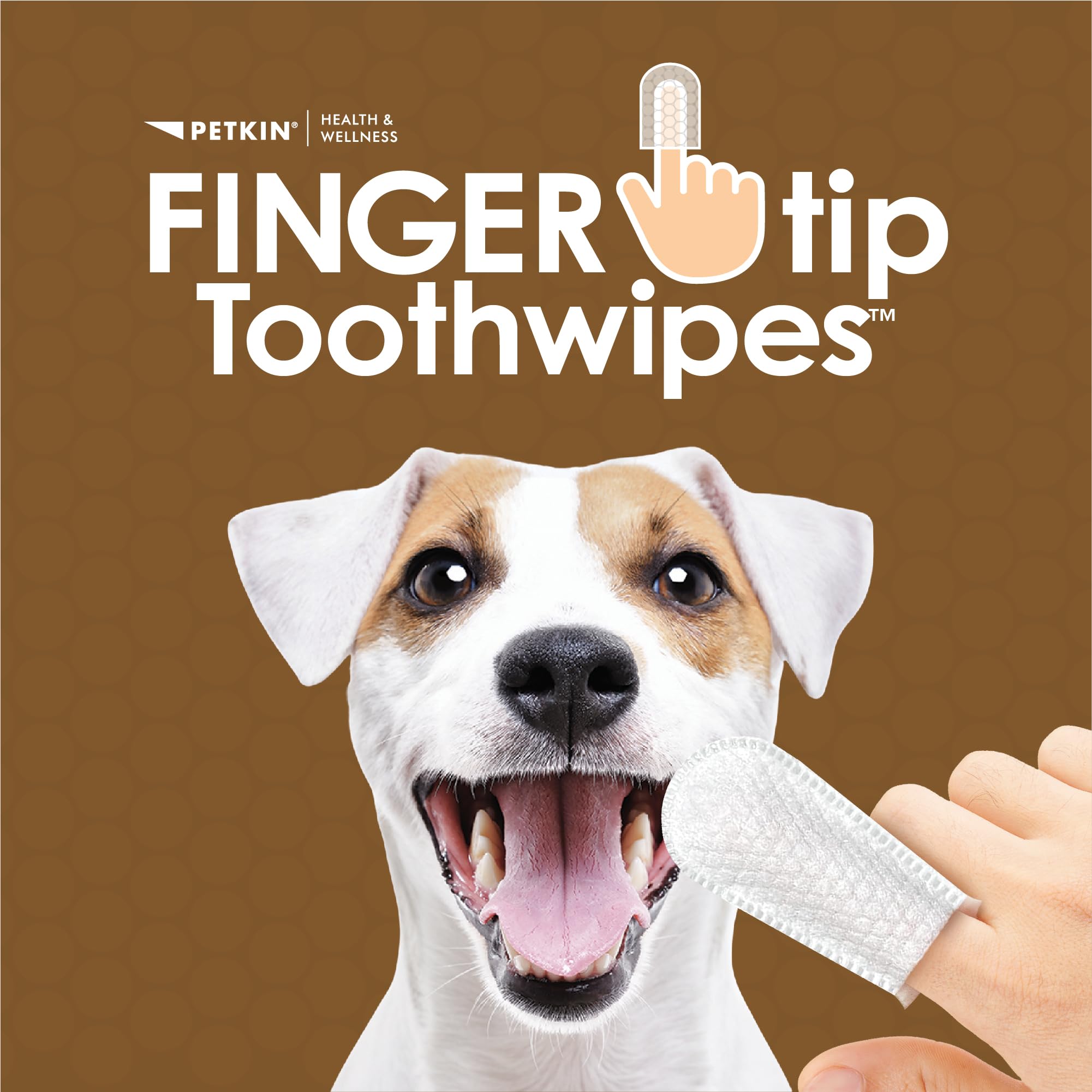 Petkin Fingertip Tooth Wipes with micro-bristle fabric improve cleaning of teeth and gums.